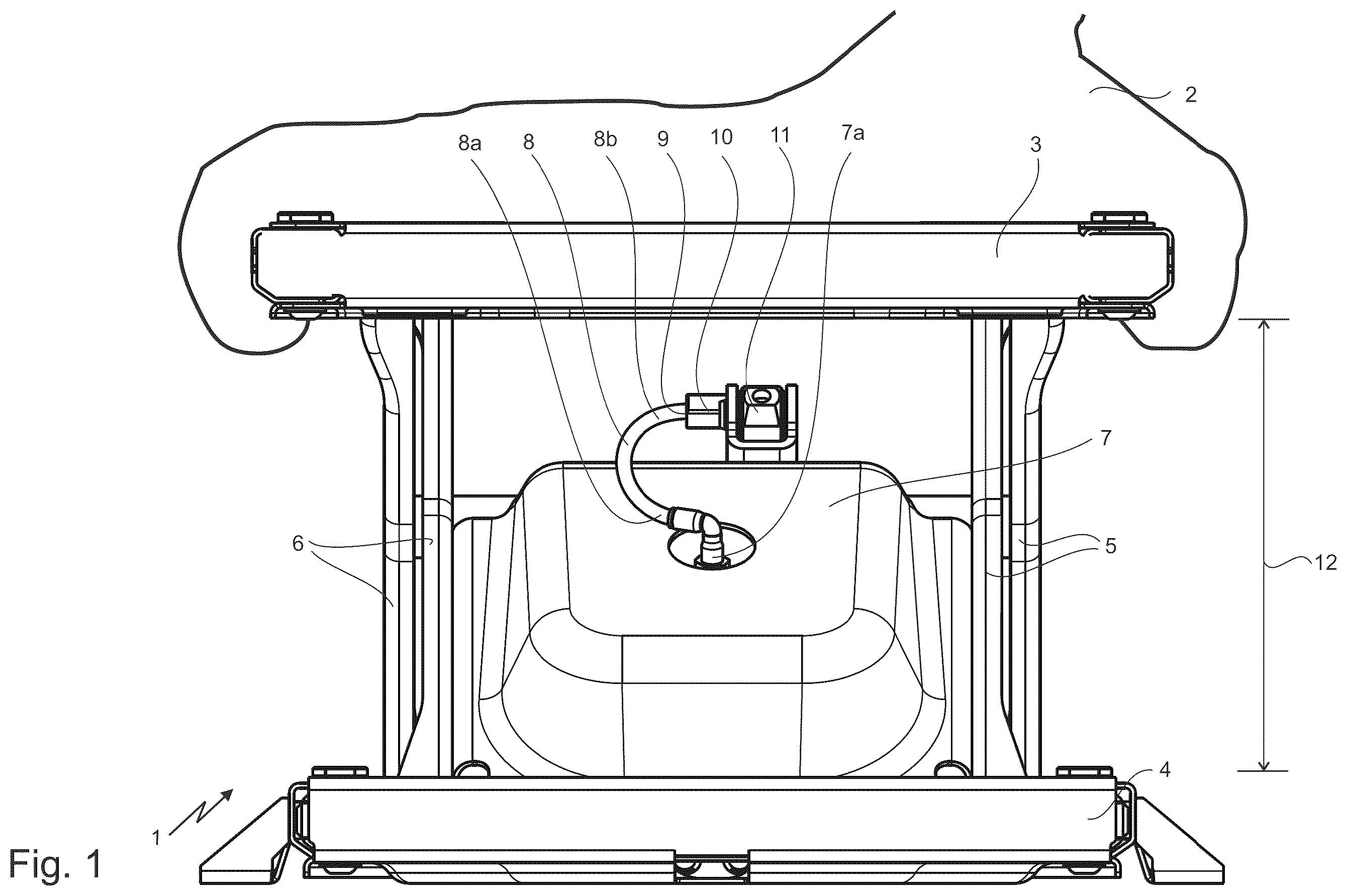 Patent US12611974 Figure 1 – Vehicle seat with air spring and damper element