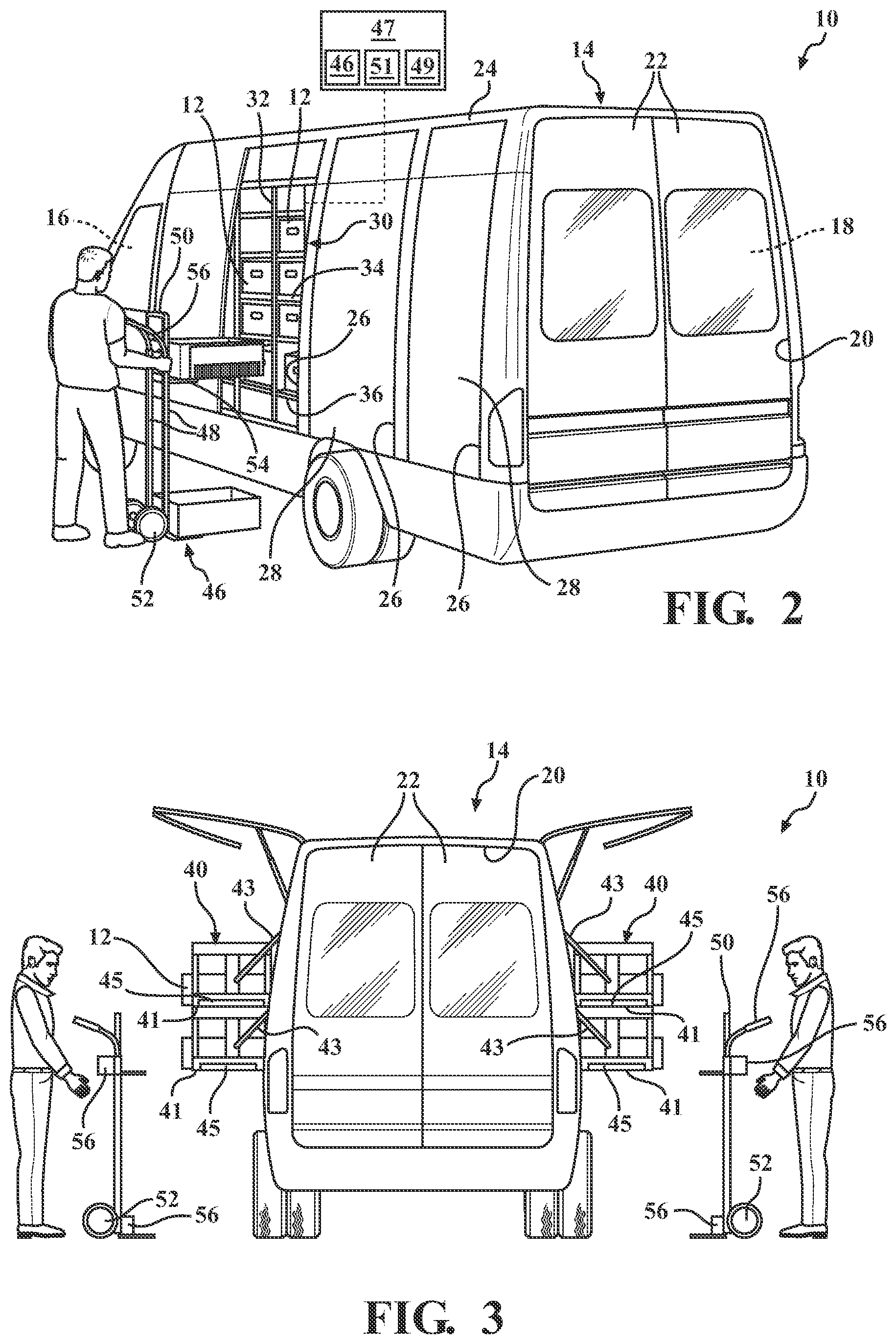 Patent US12611977 Figure 3 – Automatic shelving system for a vehicle