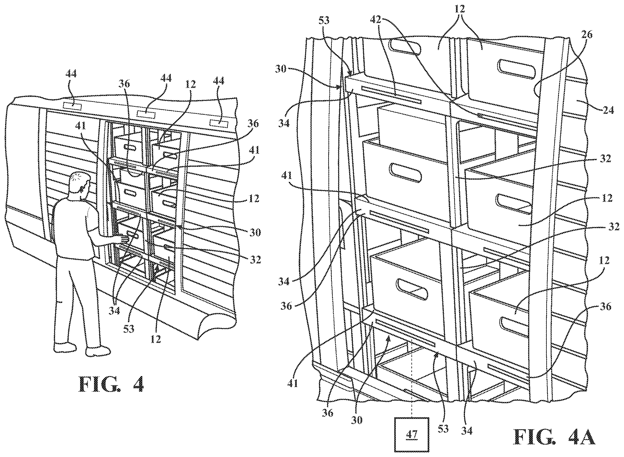 Patent US12611977 Figure 4 – Automatic shelving system for a vehicle