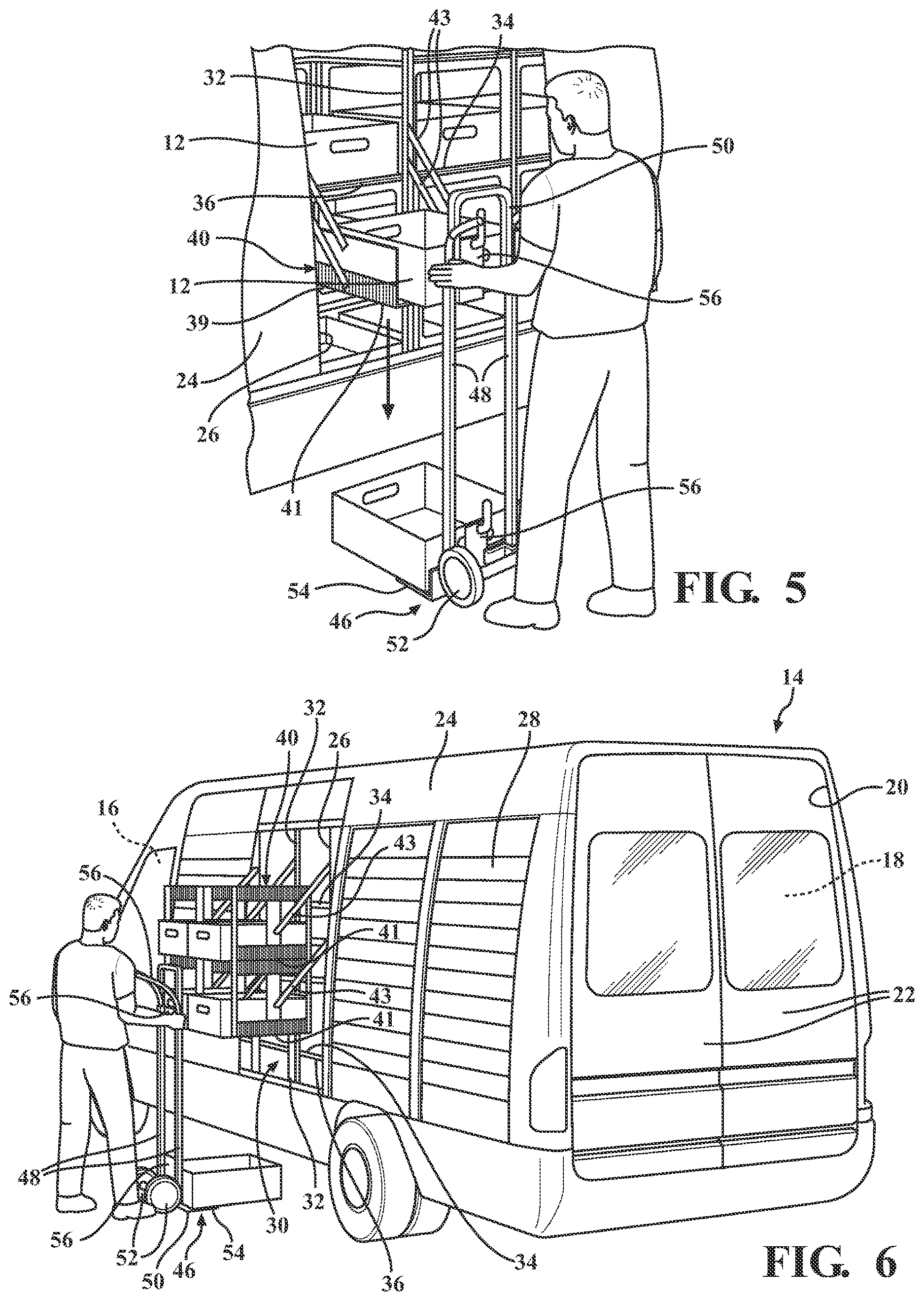 Patent US12611977 Figure 5 – Automatic shelving system for a vehicle