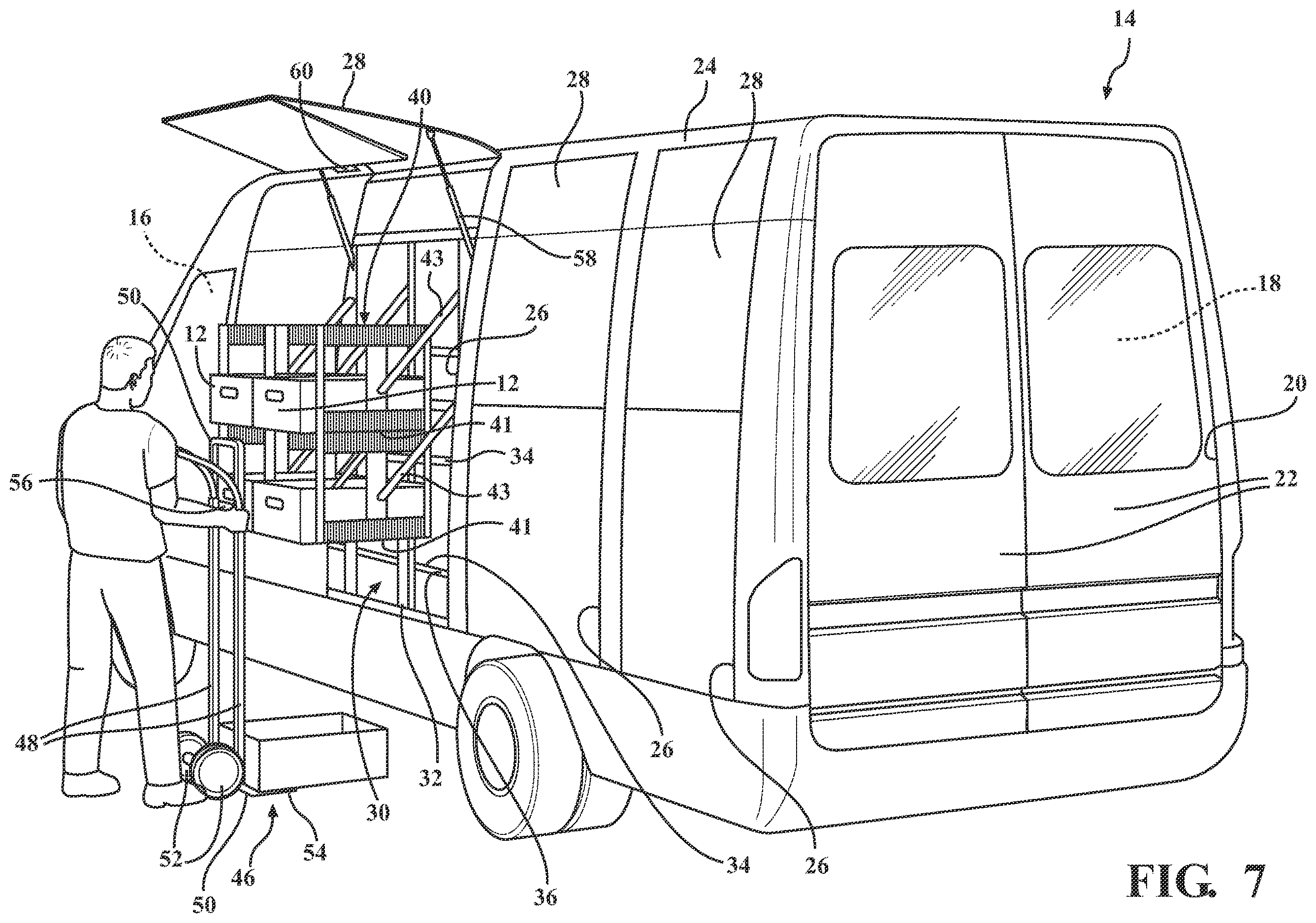 Patent US12611977 Figure 6 – Automatic shelving system for a vehicle