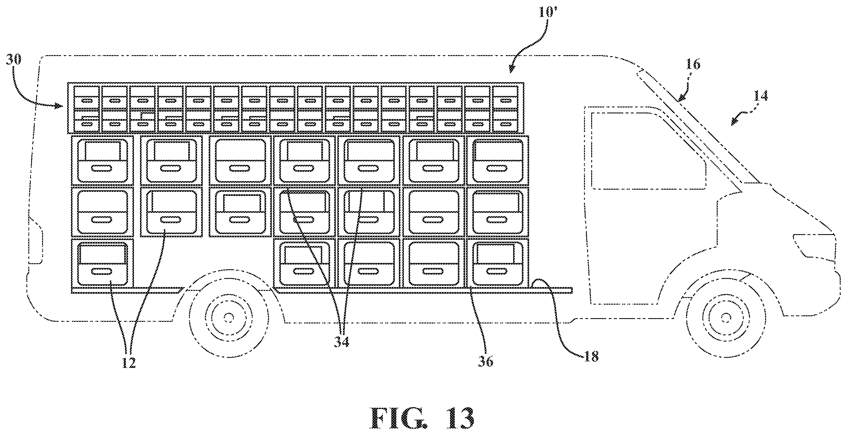 Patent US12611977 Figure 11 – Automatic shelving system for a vehicle