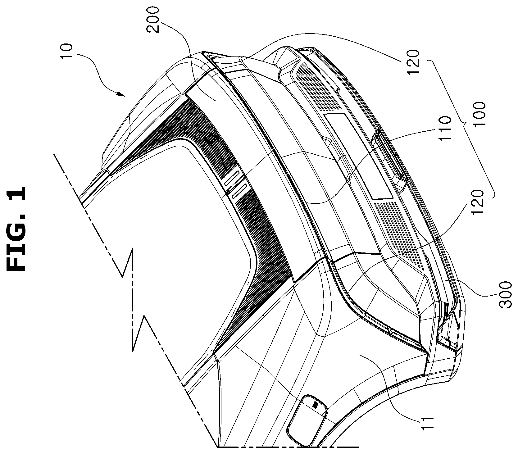 Patent US12611983 Figure 1 – Variable spoiler lighting apparatus for vehicle