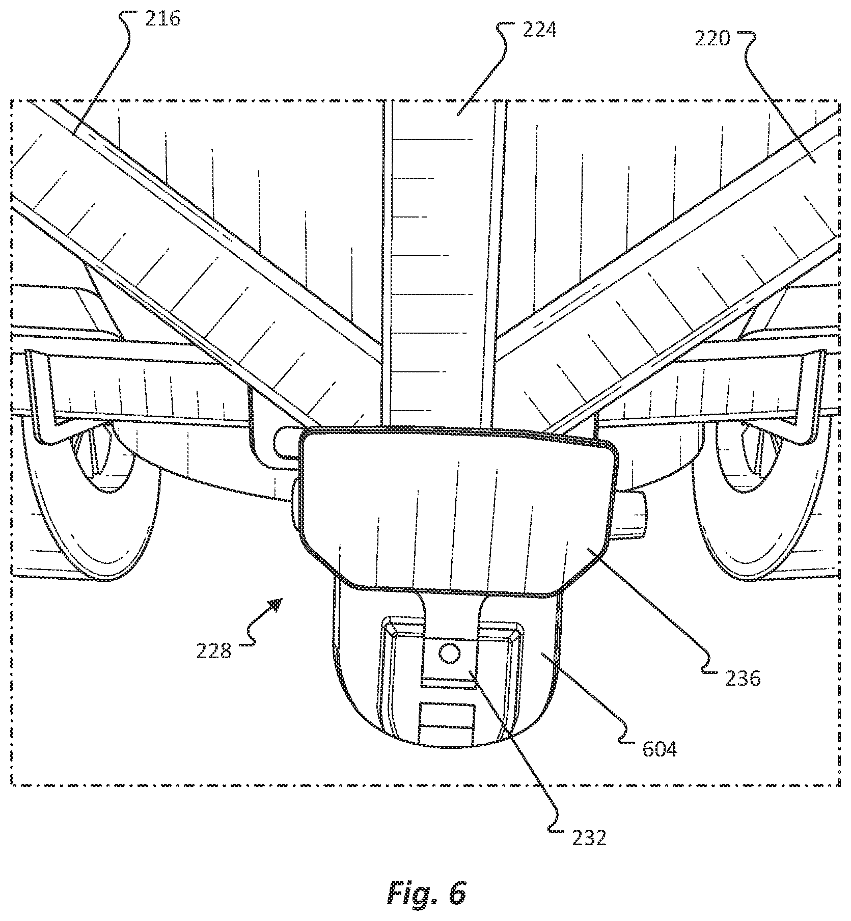 Patent US12611993 Figure 6 – Pickup bed ramp and rail assembly
