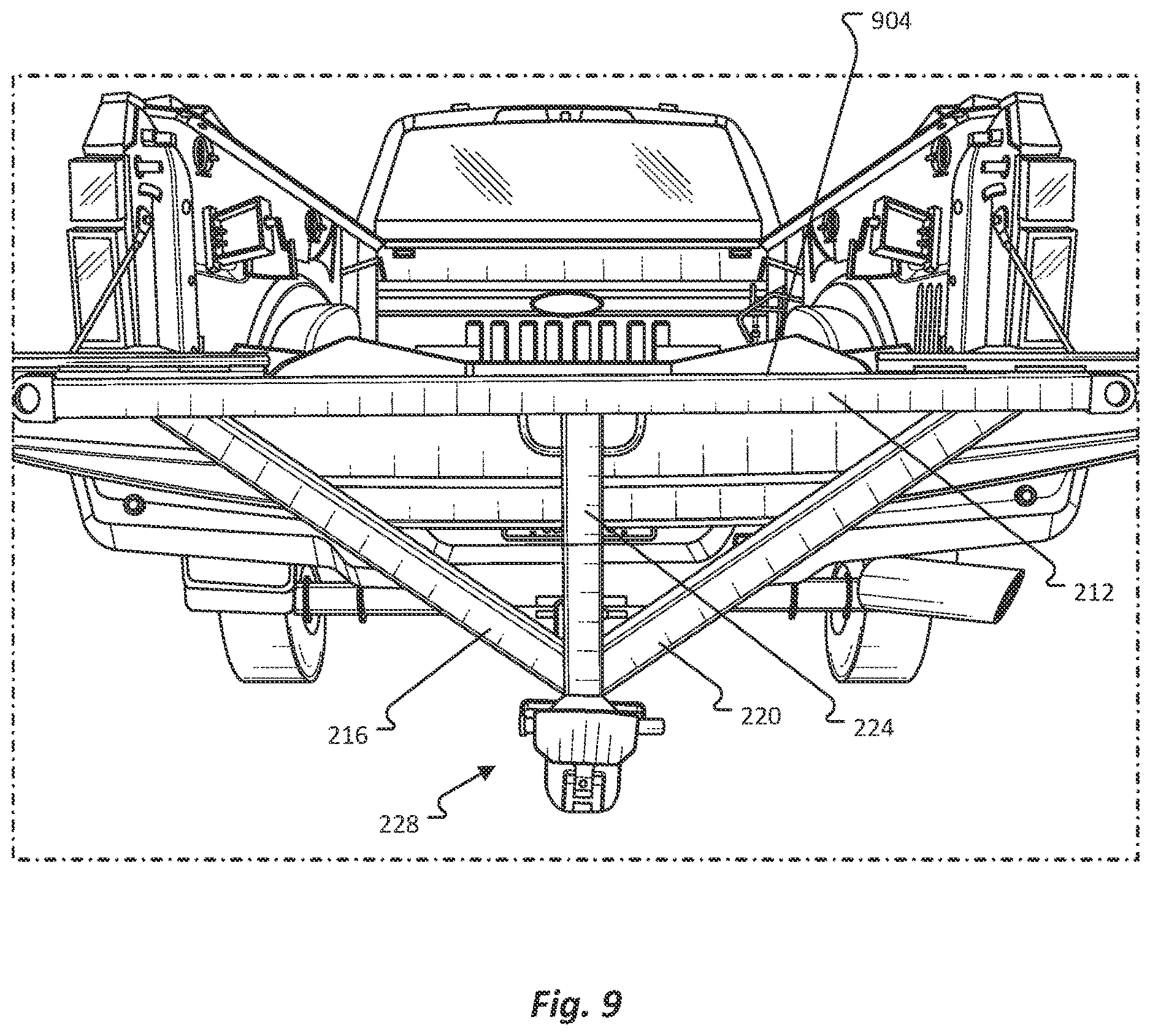 Patent US12611993 Figure 9 – Pickup bed ramp and rail assembly
