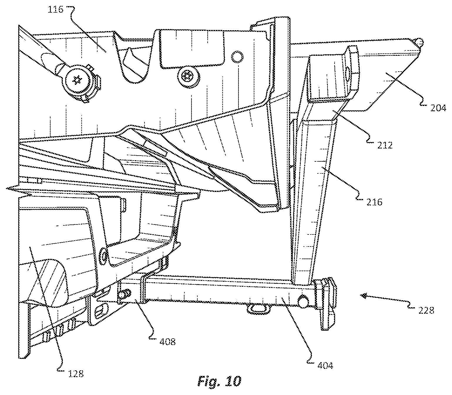 Patent US12611993 Figure 10 – Pickup bed ramp and rail assembly