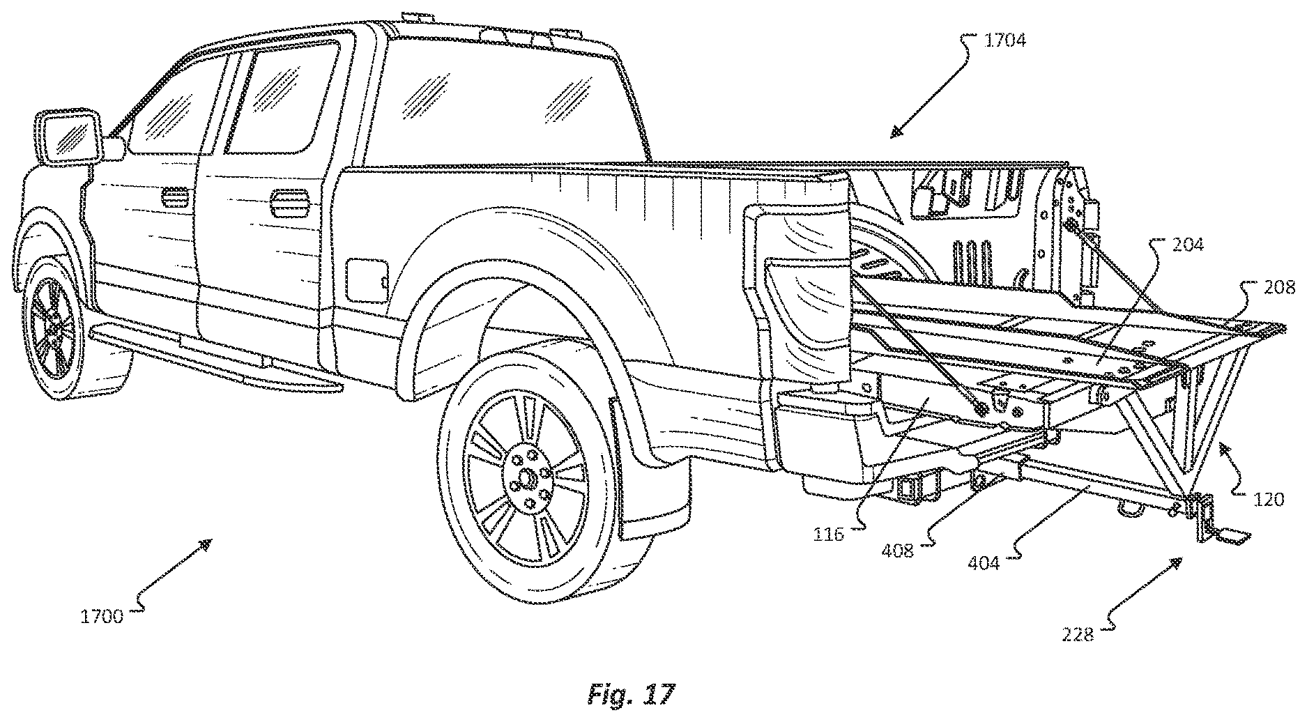 Patent US12611993 Figure 17 – Pickup bed ramp and rail assembly