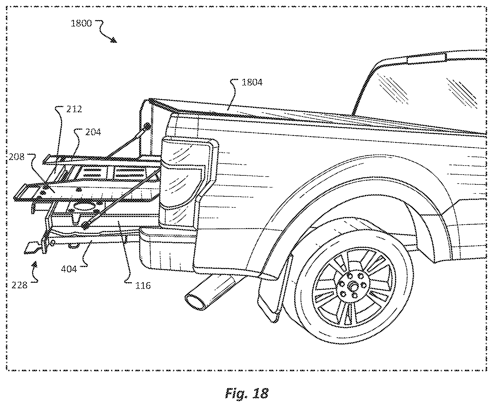Patent US12611993 Figure 18 – Pickup bed ramp and rail assembly