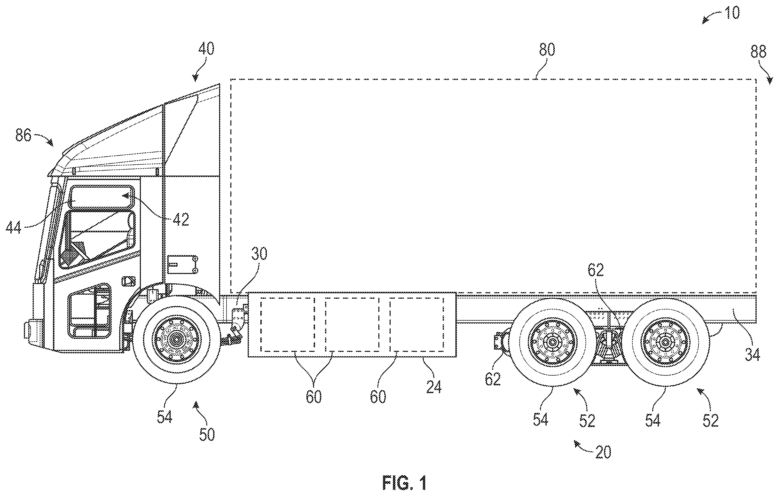Patent US12612000 — Route planning based control of a refuse vehicle hydraulic system — Figure 1