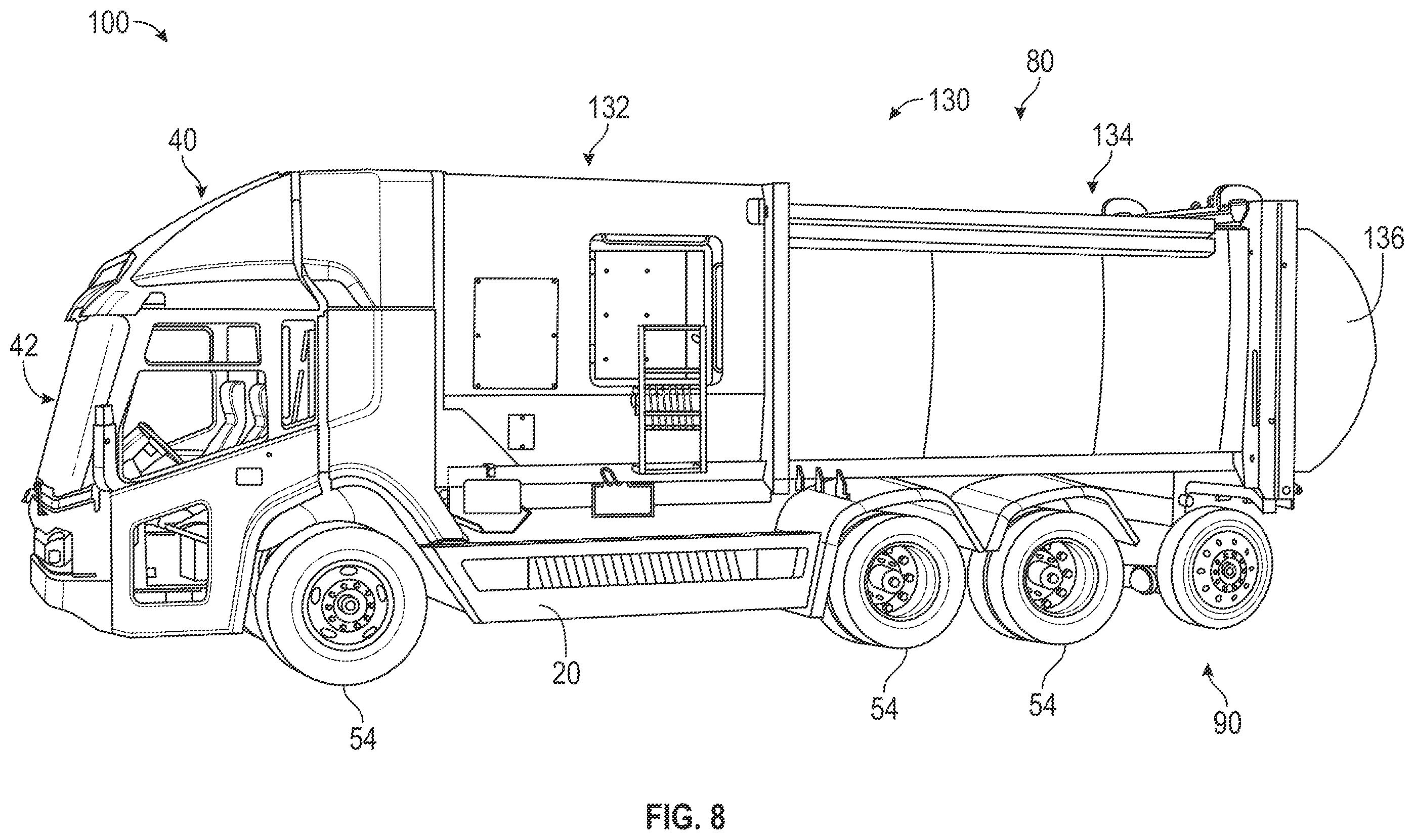 Patent US12612000 Figure 8 – Route planning based control of a refuse vehicle hydraulic system