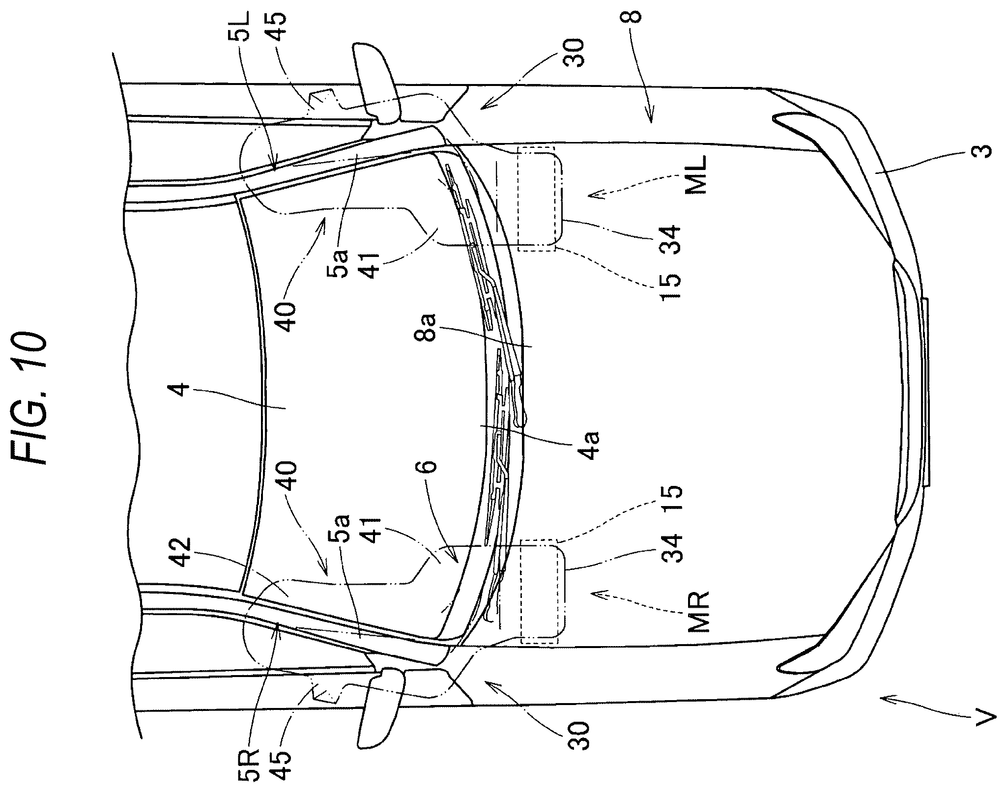 Patent US12612008 Figure 10 – Pedestrian protection airbag and pedestrian airbag device