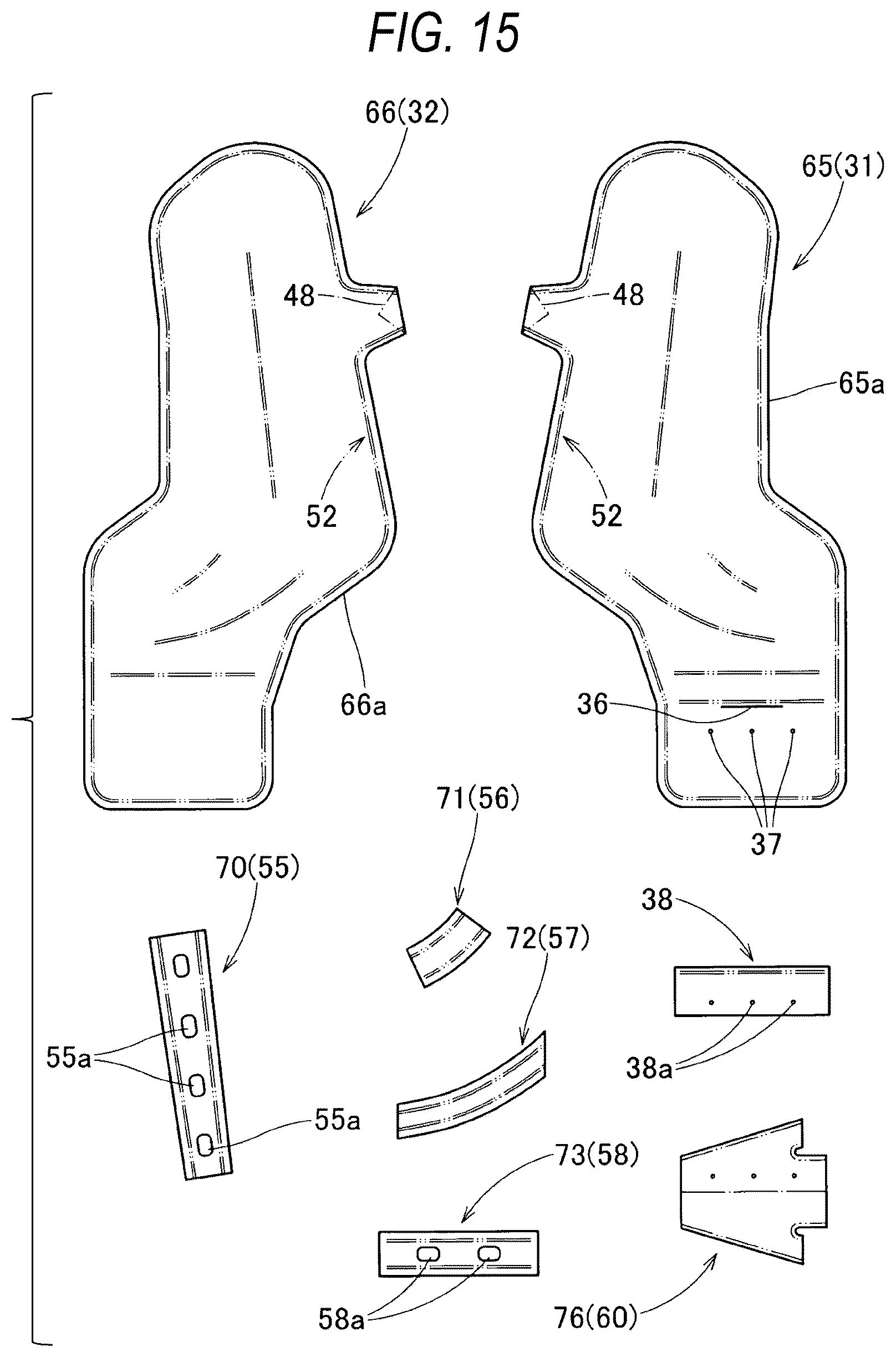 Patent US12612008 Figure 15 – Pedestrian protection airbag and pedestrian airbag device
