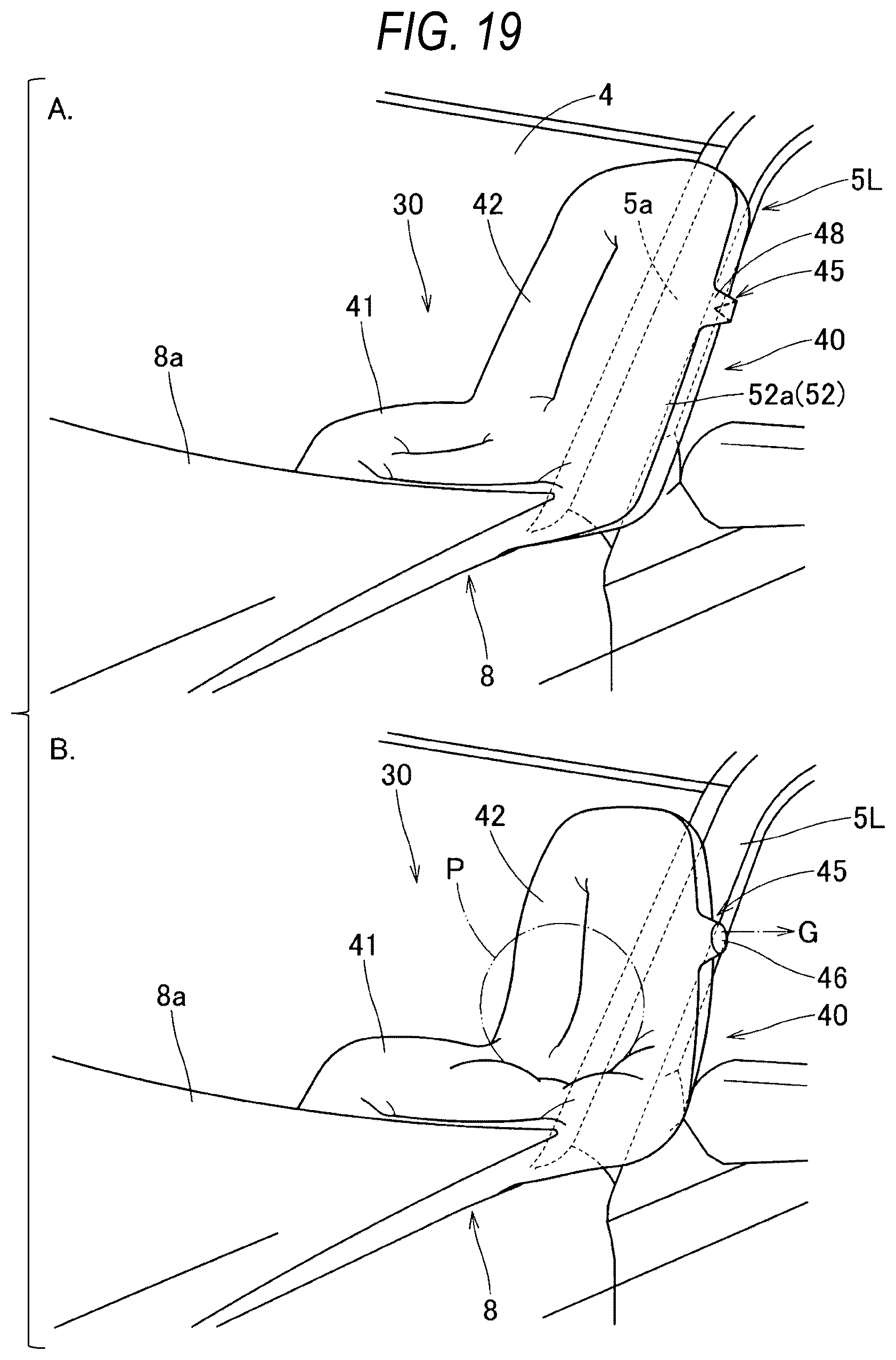 Patent US12612008 Figure 19 – Pedestrian protection airbag and pedestrian airbag device