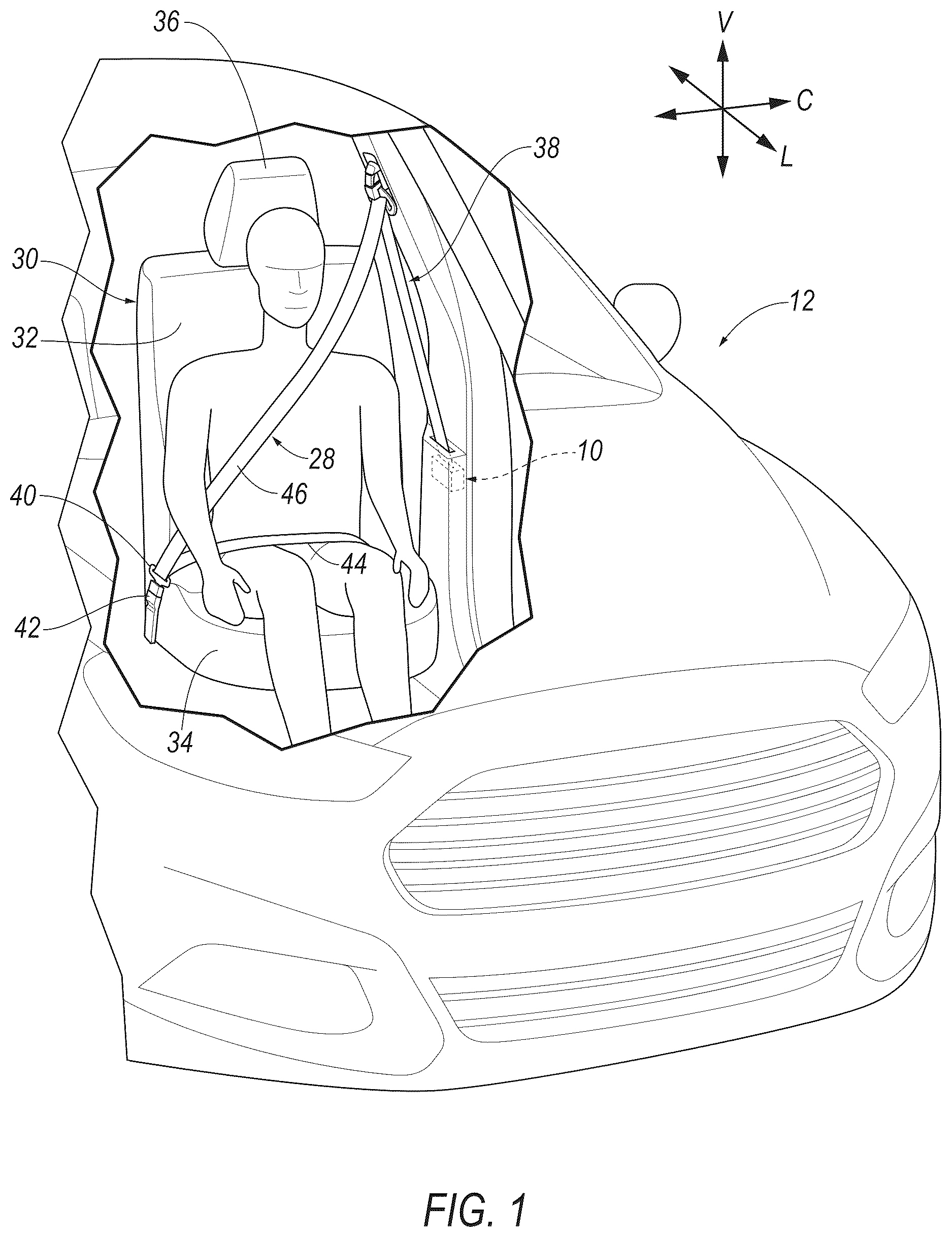 Patent US12612010 Figure 1 – Load limiting seatbelt retractor