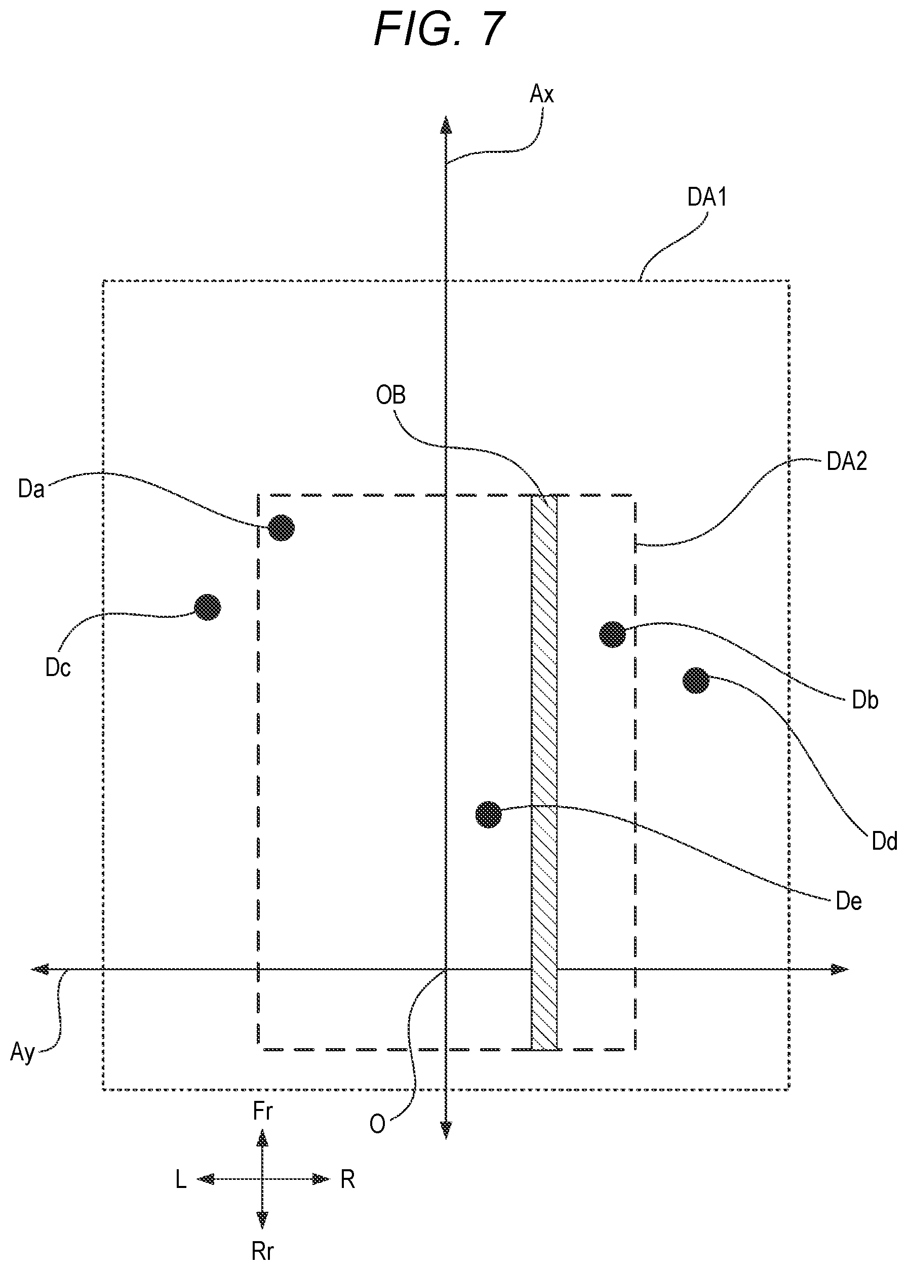 Patent US12612043 Figure 7 – Control device for auto lane changing based on object detection around the vehicle