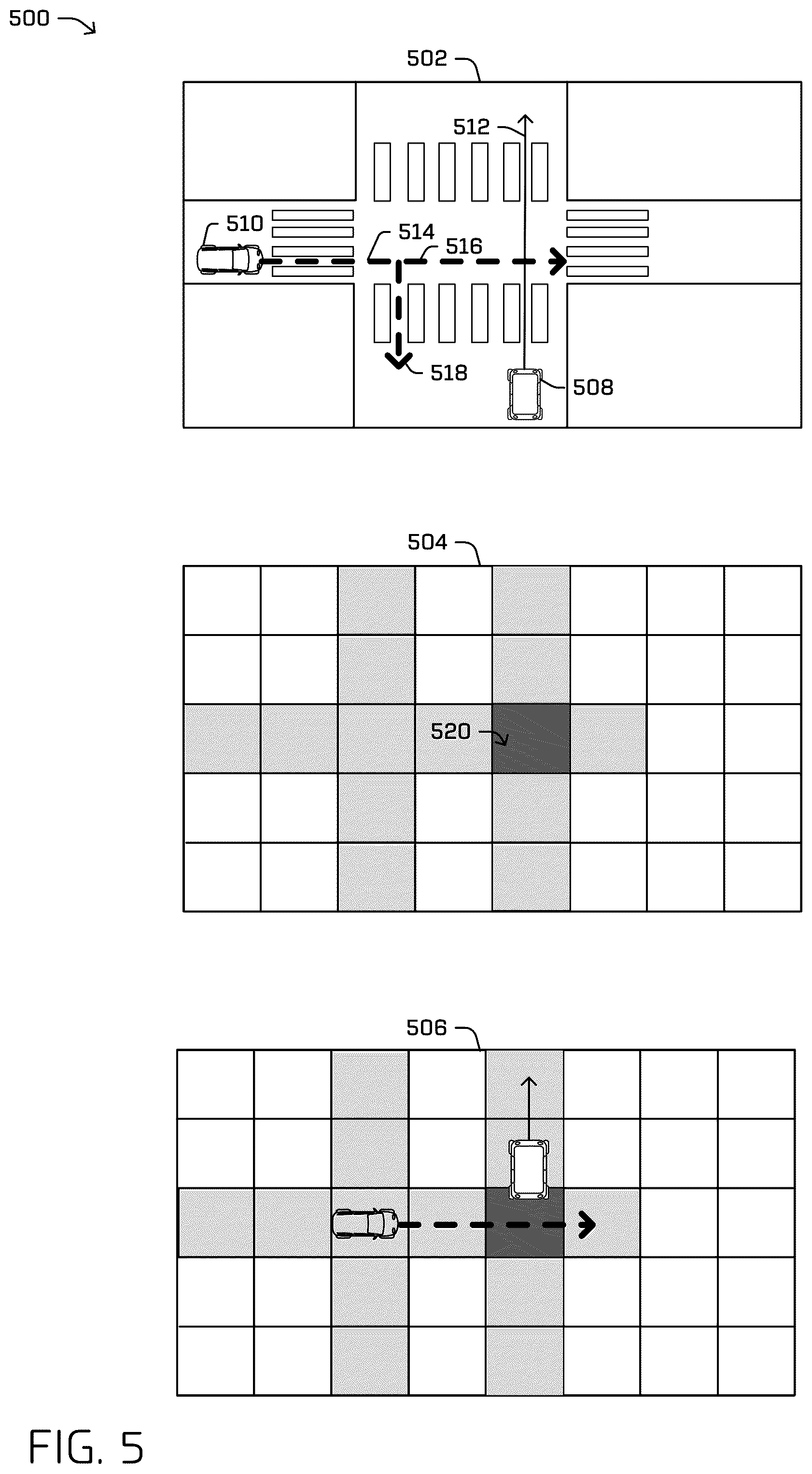 Patent US12612082 Figure 5 – Identifying relevant objects based on artificial paths