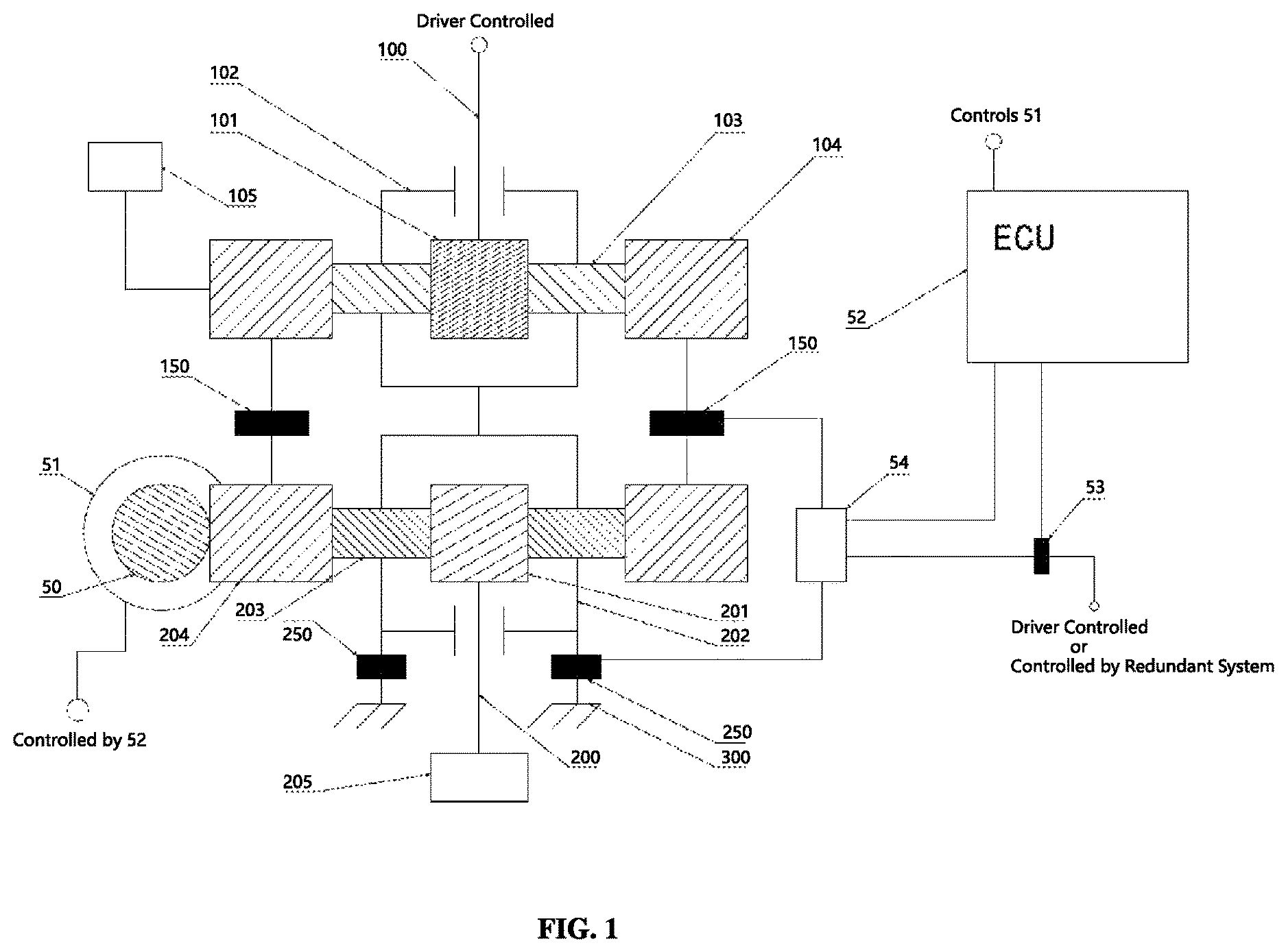 Patent US12612101 Figure 1 – Mechatronic system for stable operation of a narrow-enclosed vehicle