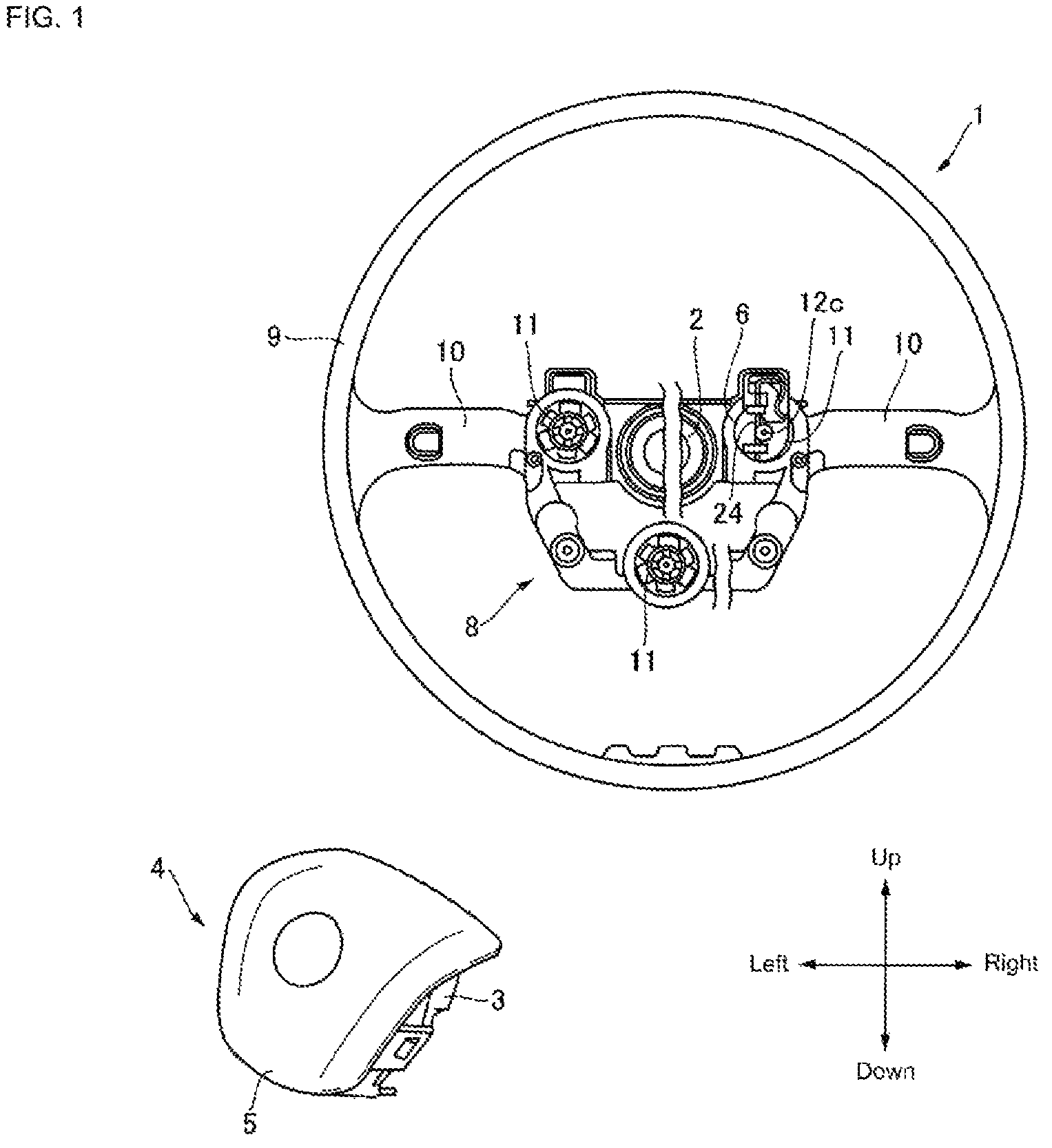 Patent US12612104 Figure 1 – Steering wheel device for vehicle