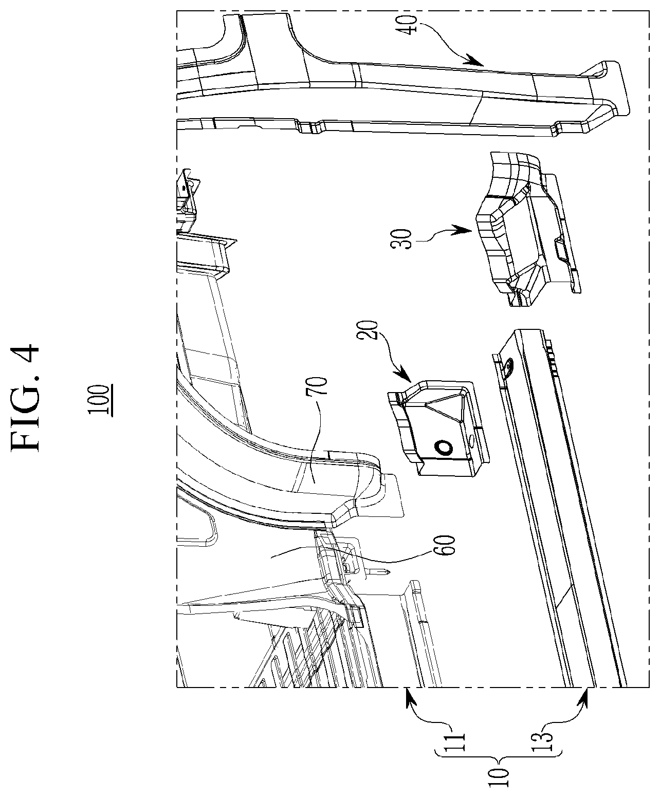 Patent US12612111 Figure 4 – Rear vehicle body structure