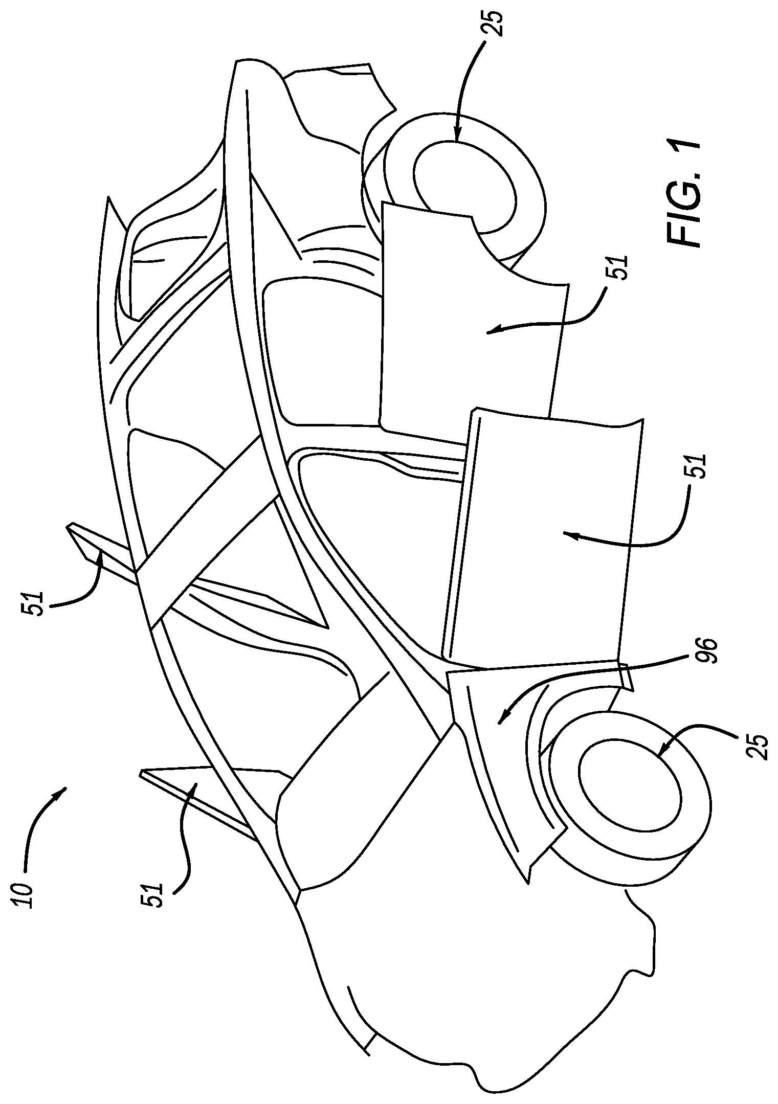Patent US12612112 Figure 1 – Vehicle having front and rear vehicle structures
