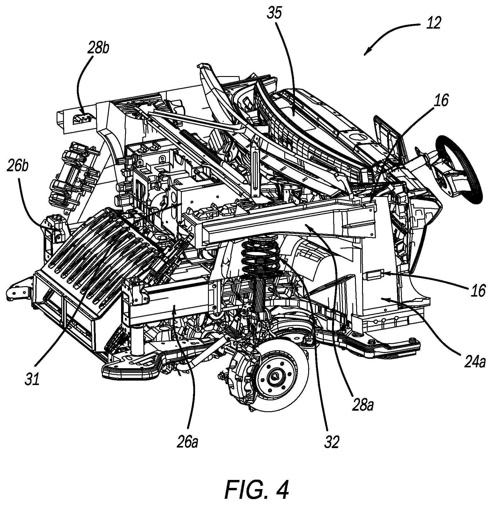 Patent US12612112 Figure 4 – Vehicle having front and rear vehicle structures
