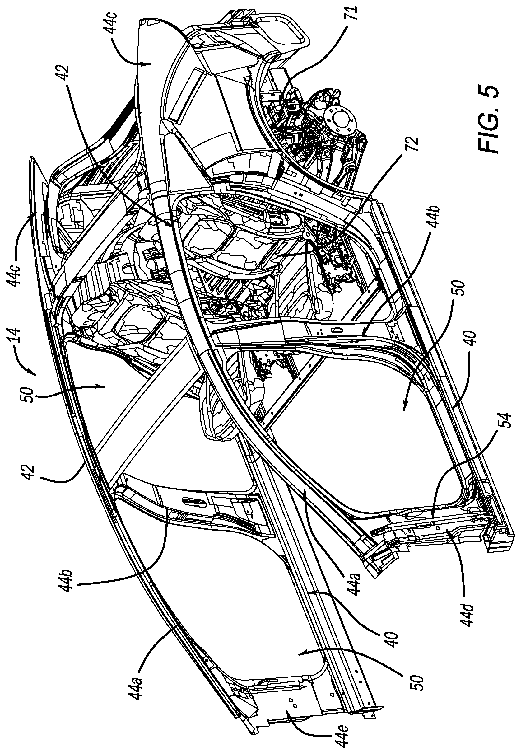 Patent US12612112 Figure 5 – Vehicle having front and rear vehicle structures