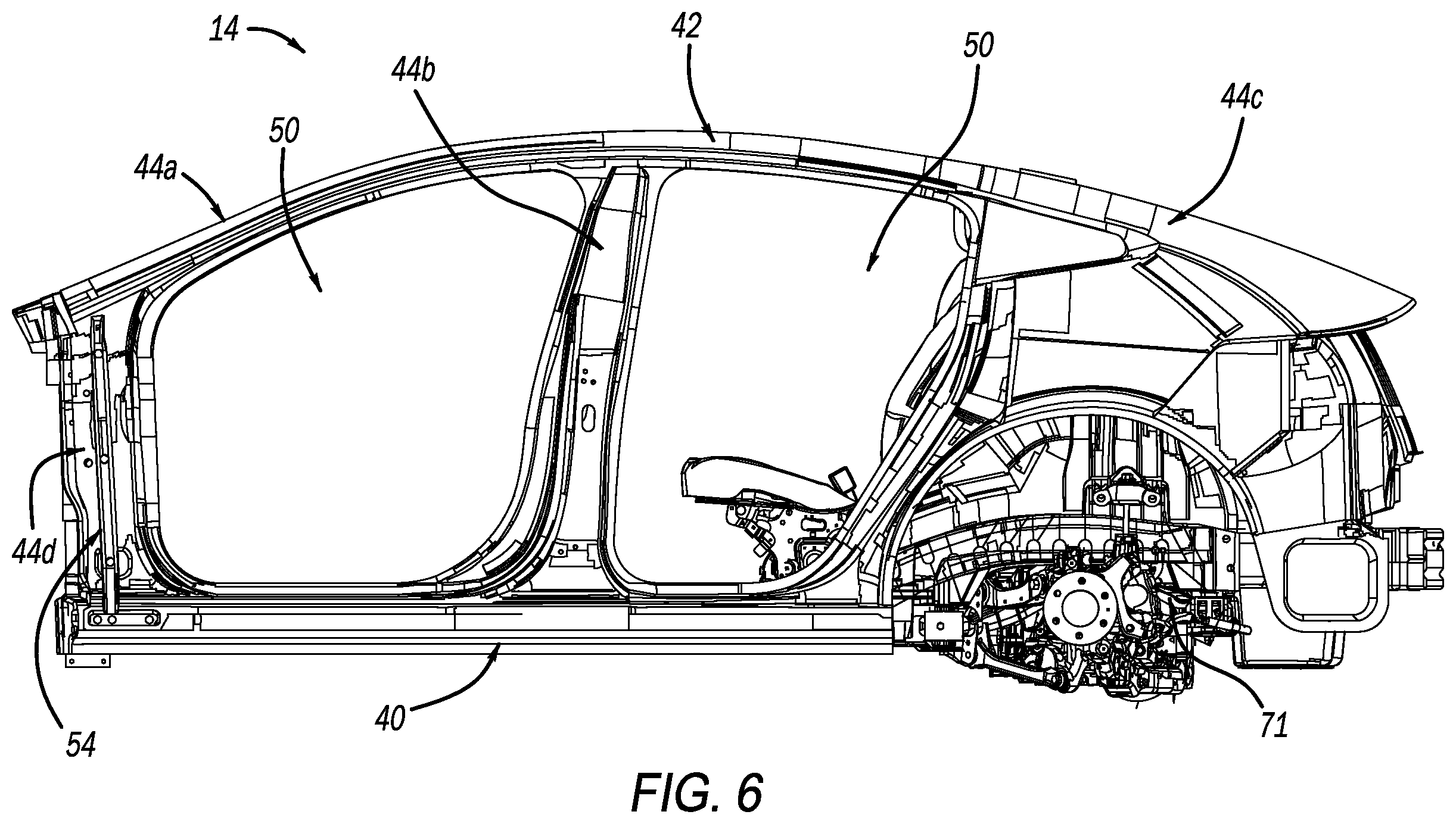Patent US12612112 Figure 6 – Vehicle having front and rear vehicle structures