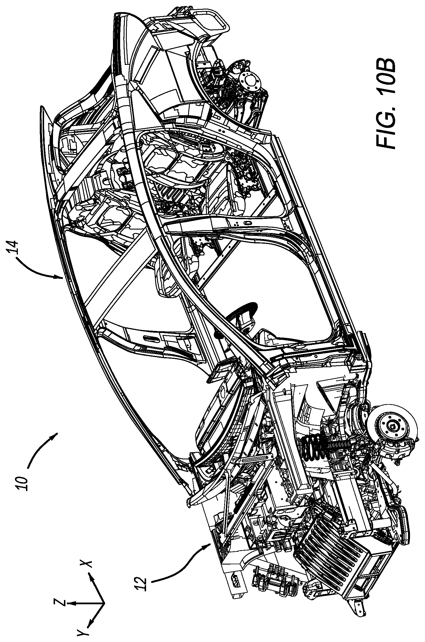 Patent US12612112 Figure 13 – Vehicle having front and rear vehicle structures