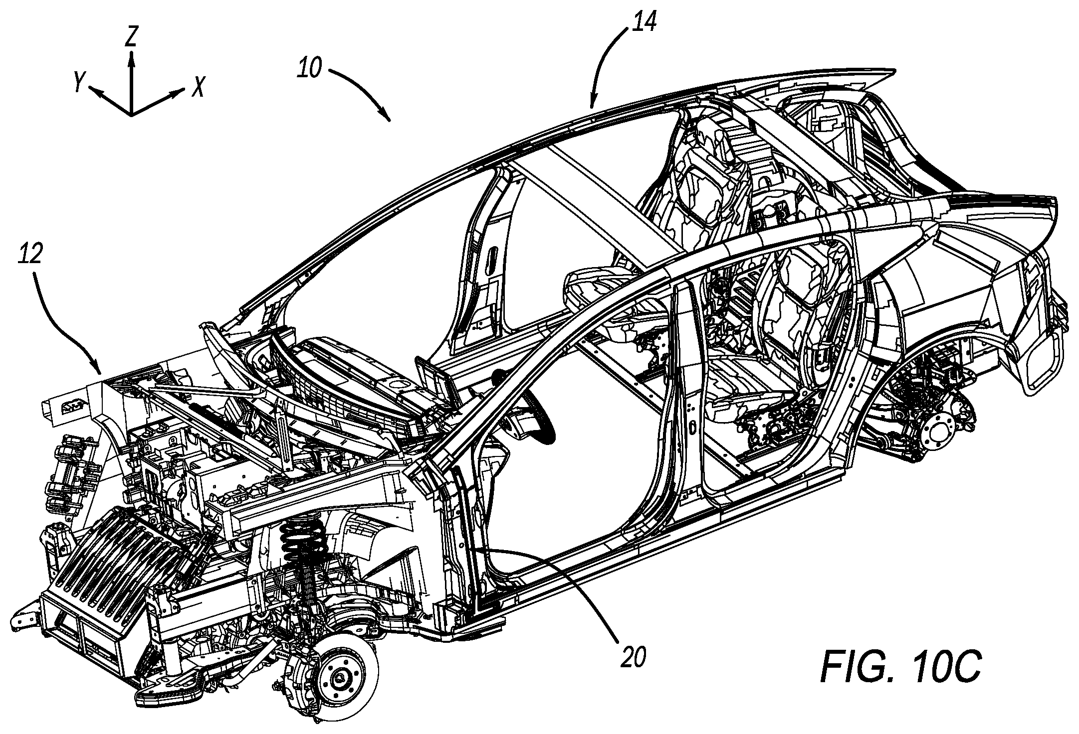 Patent US12612112 Figure 14 – Vehicle having front and rear vehicle structures