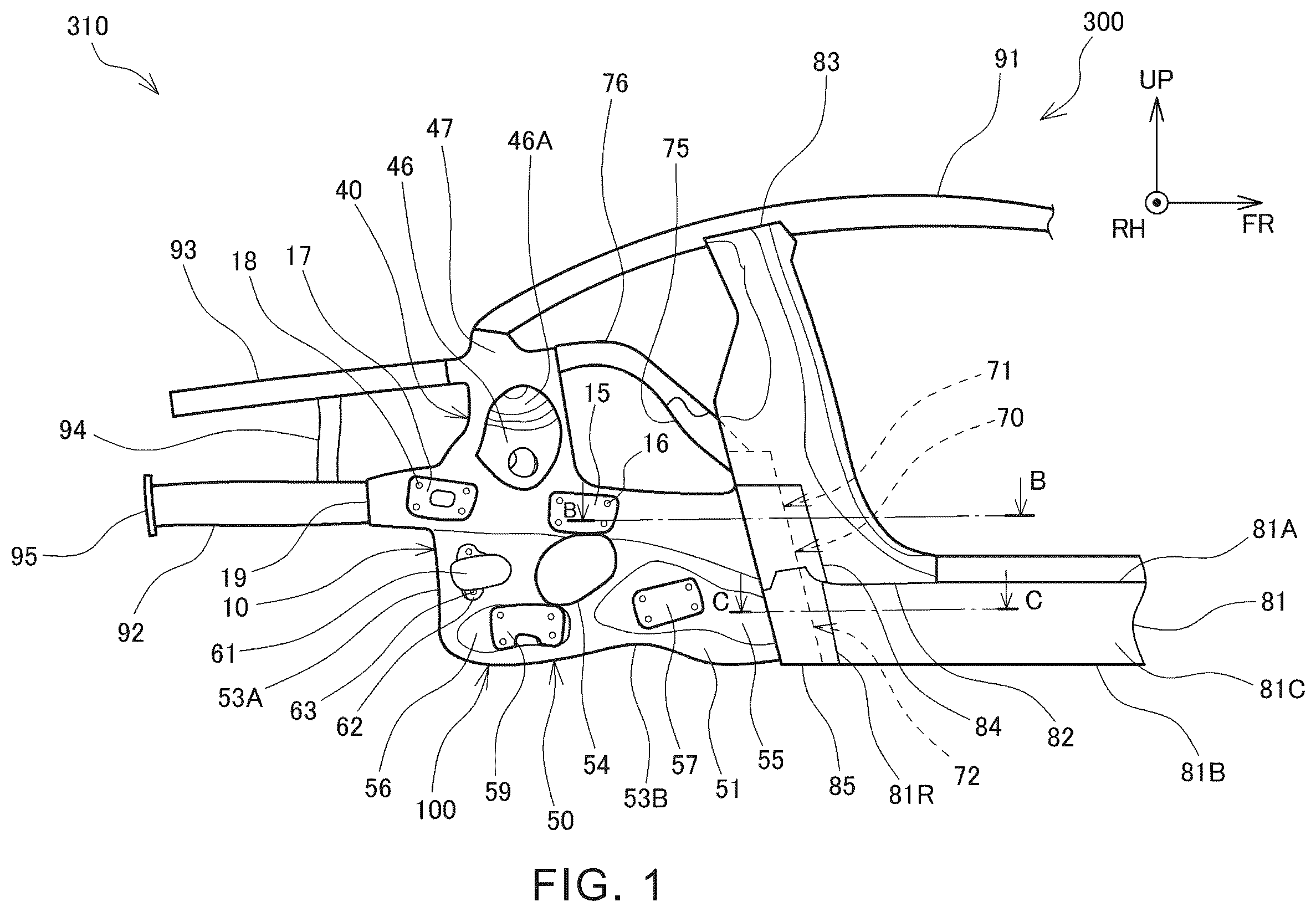 Patent US12612113 Figure 1 – Vehicle rear component