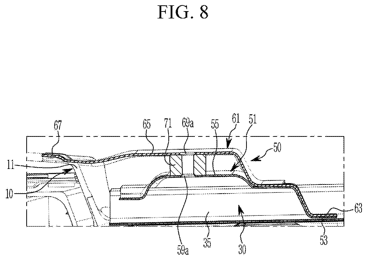 Patent US12612114 Figure 8 – Floor structure for electric vehicle