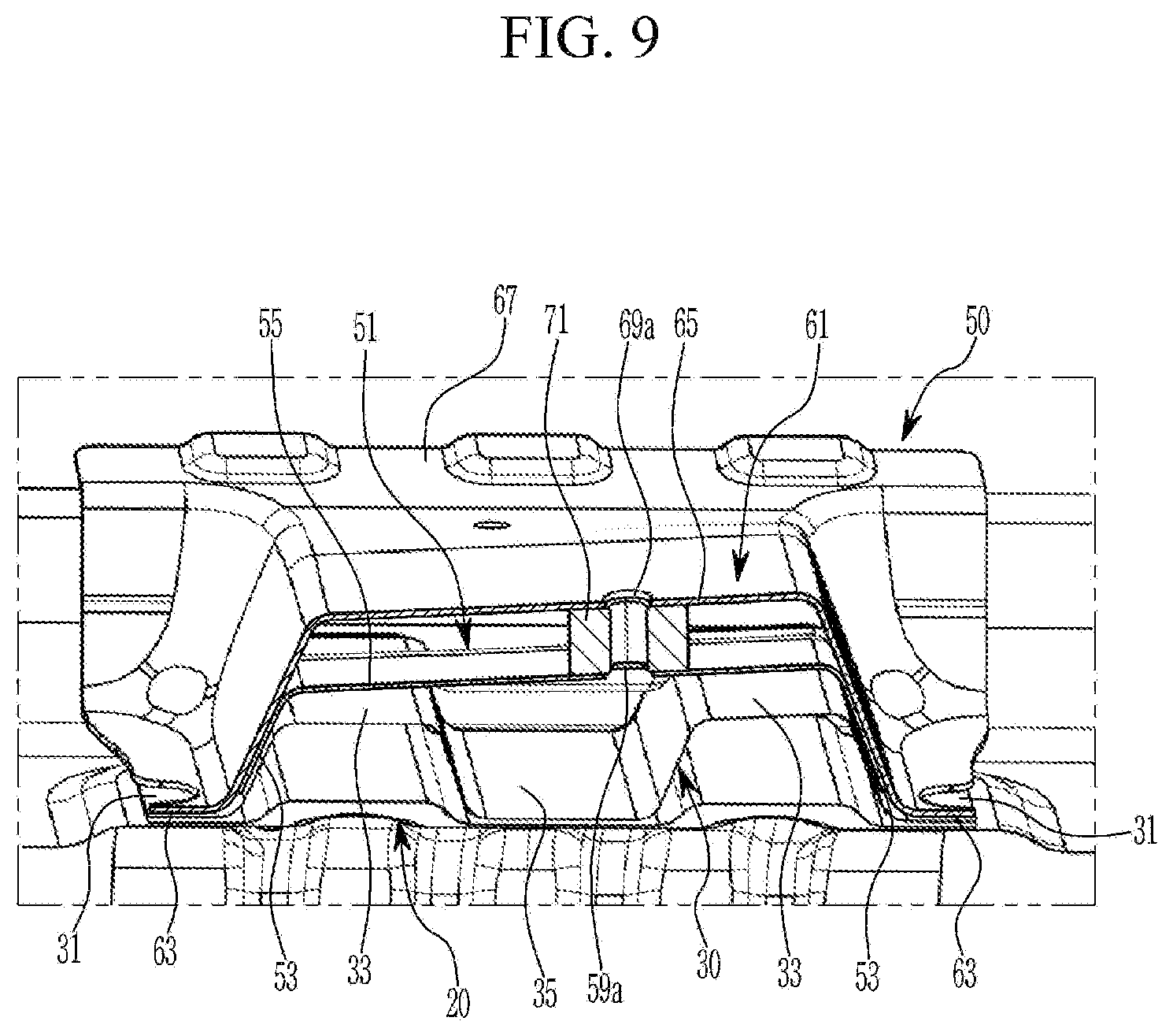 Patent US12612114 Figure 9 – Floor structure for electric vehicle
