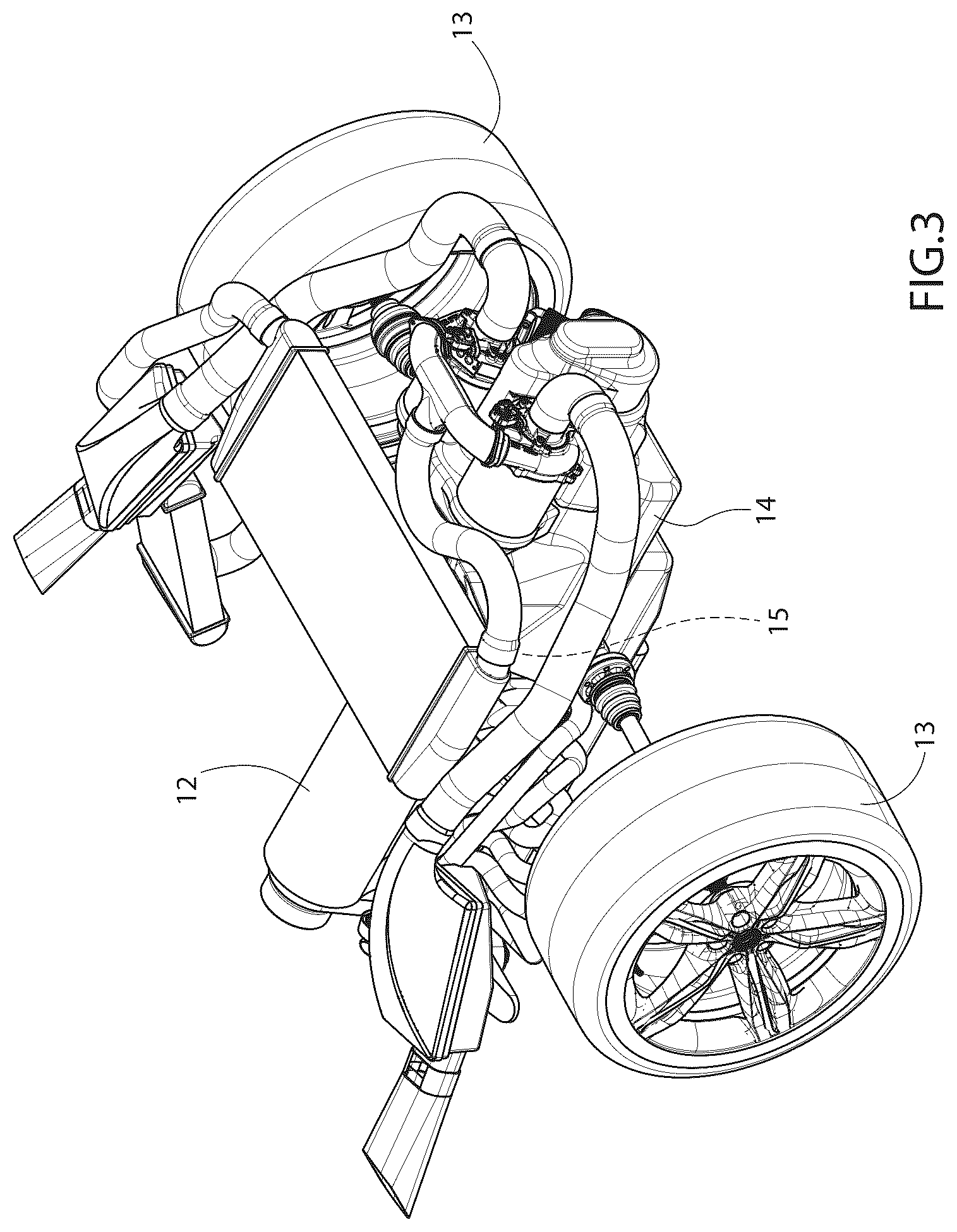 Patent US12612121 Figure 3 – Car provided with a pneumatic unit operated by a gearbox