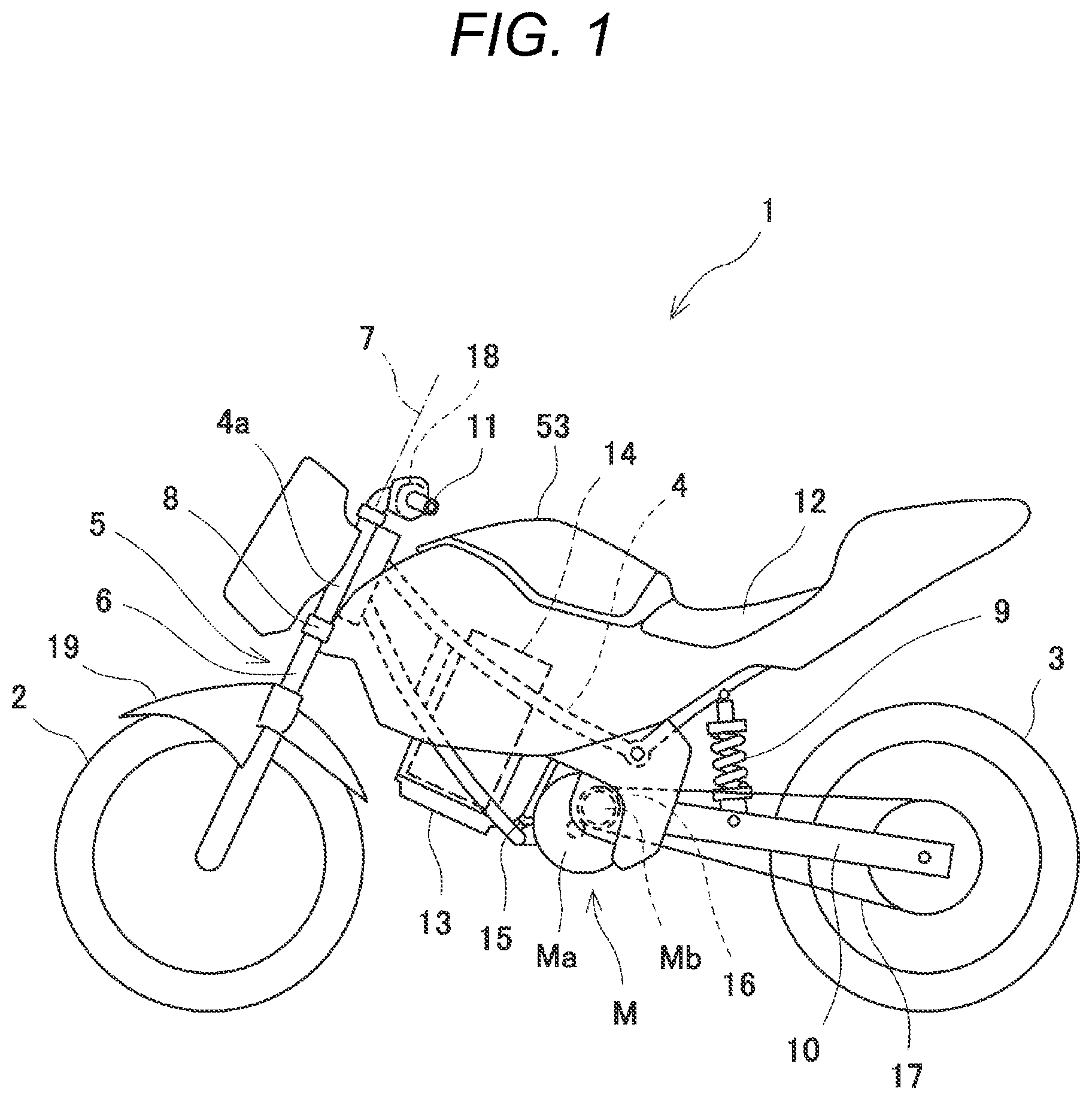 Patent US12612128 Figure 1 – Straddle-type vehicle