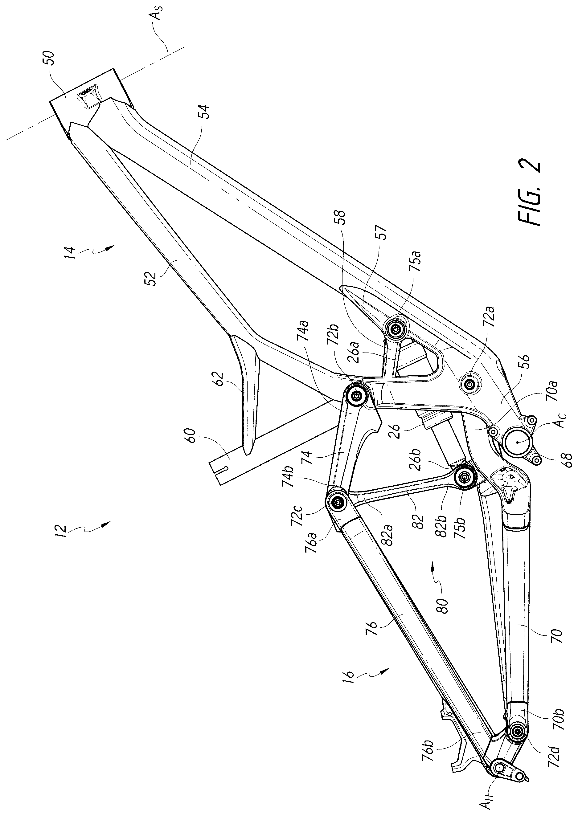 Patent US12612129 Figure 2 – Bicycle rear suspension