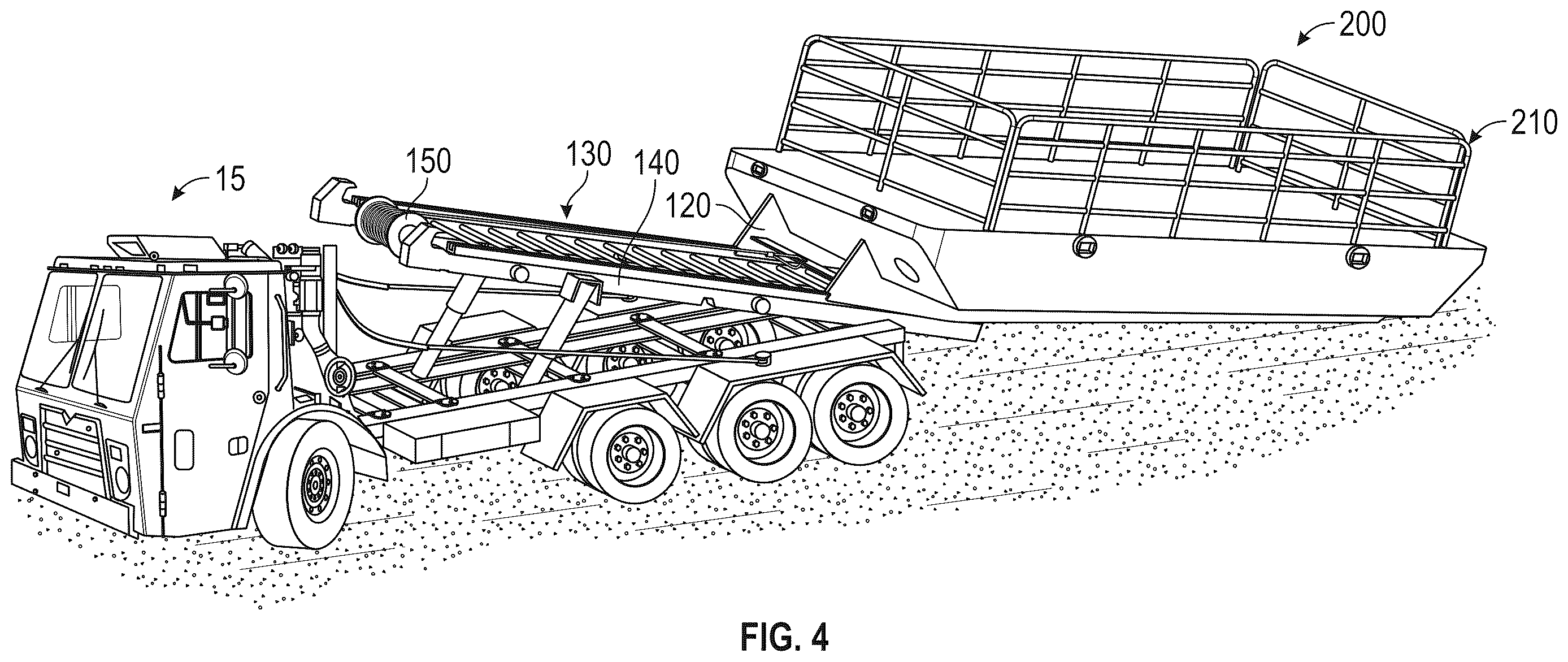 Patent US12612134 Figure 4 – Deployable barge system and method