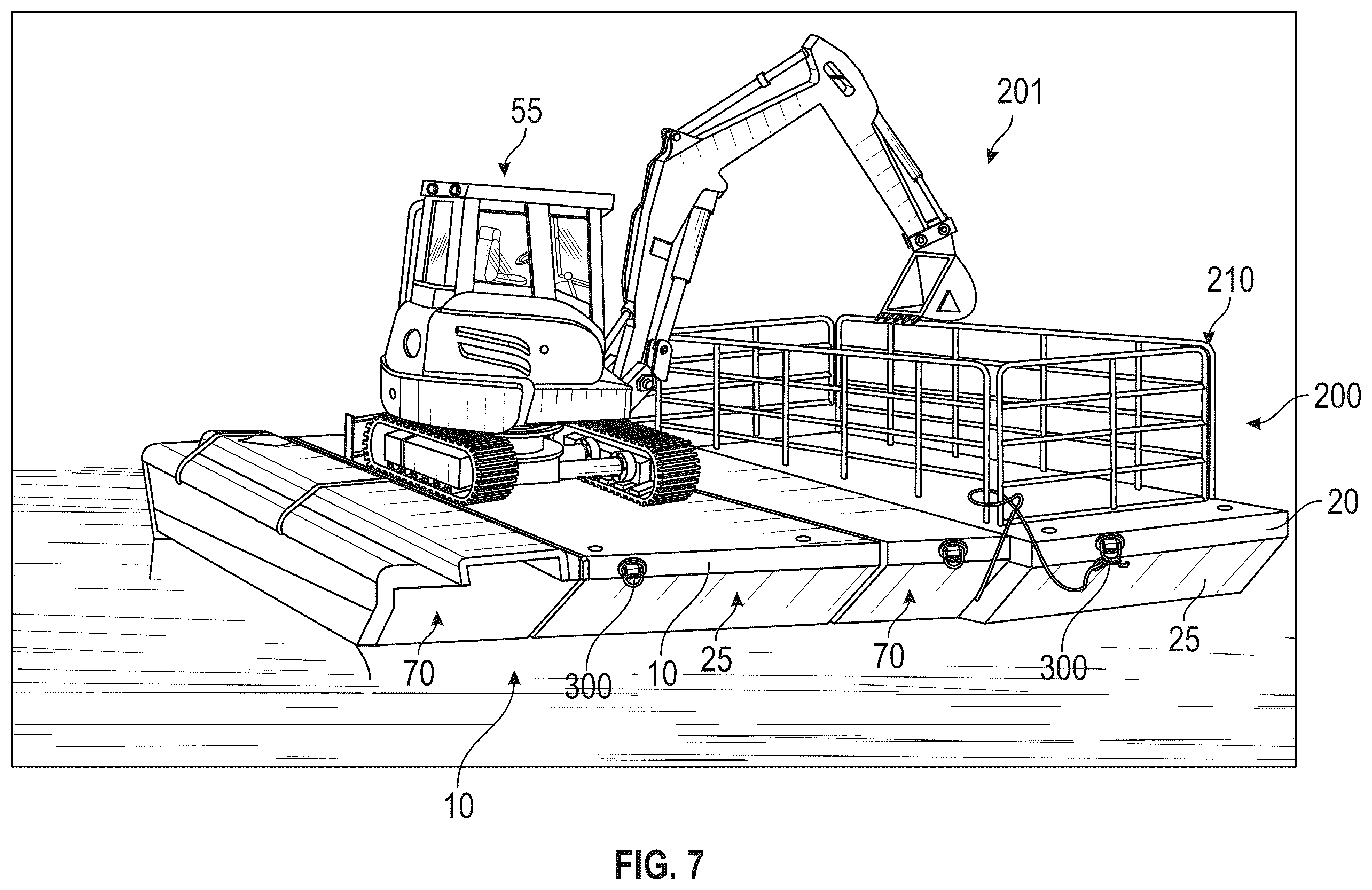 Patent US12612134 Figure 7 – Deployable barge system and method