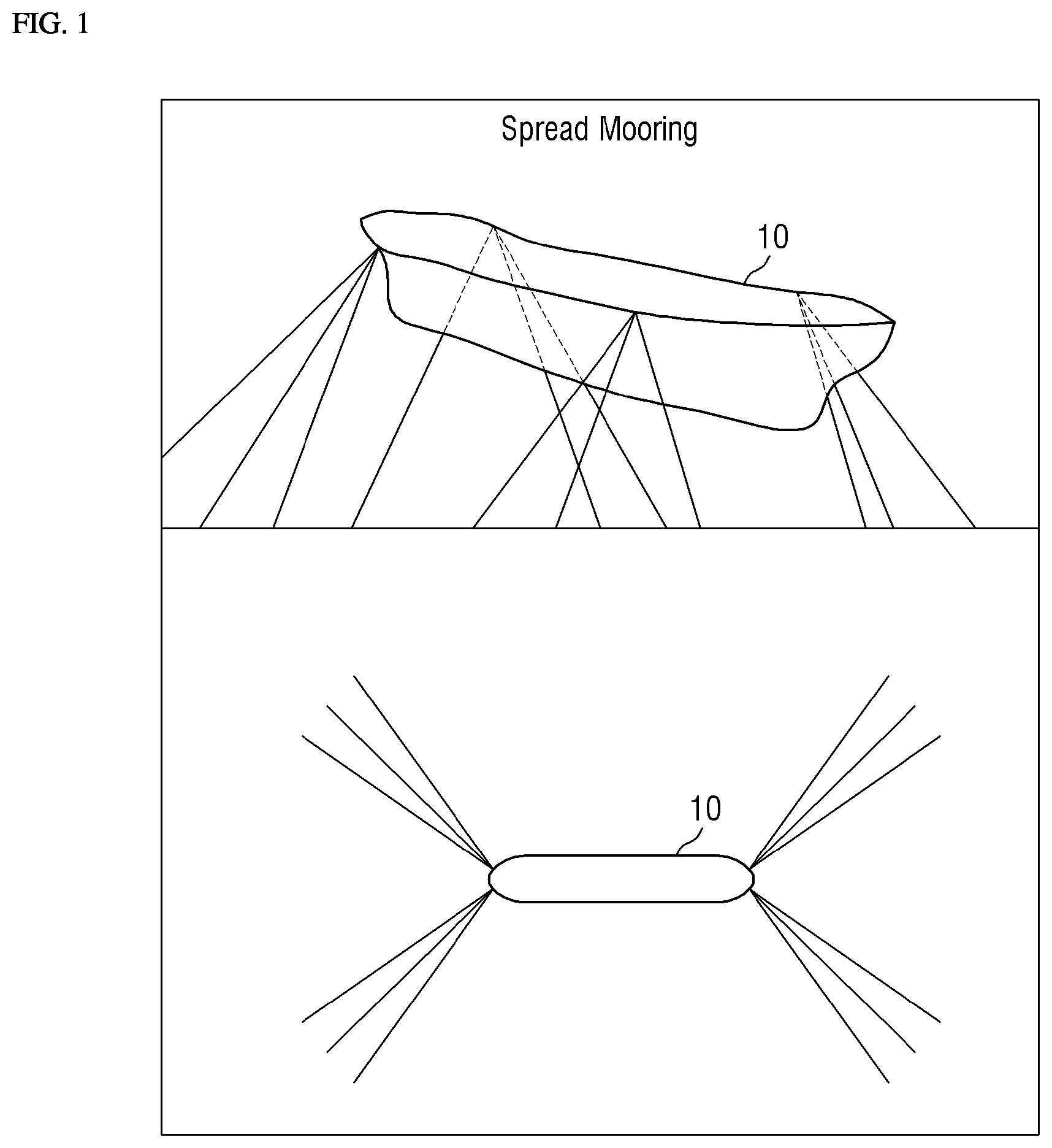 Patent US12612135 — Floating offshore structure having one-side spread mooring system applied thereto — Figure 1