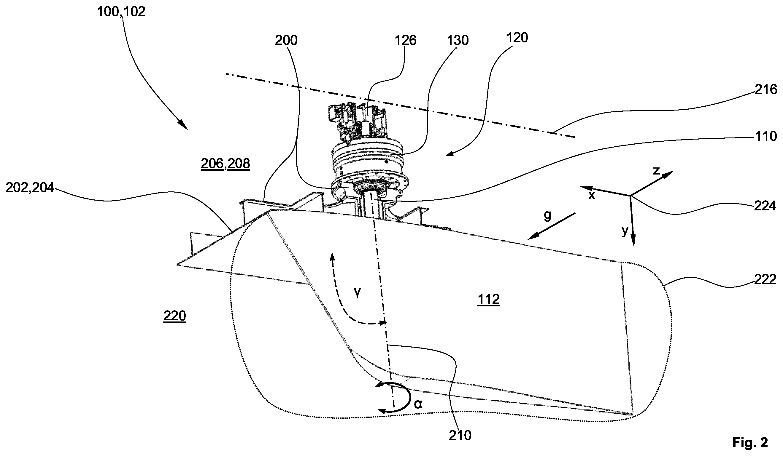 Patent US12612137 Figure 2 – Device for the roll stabilizing of a watercraft