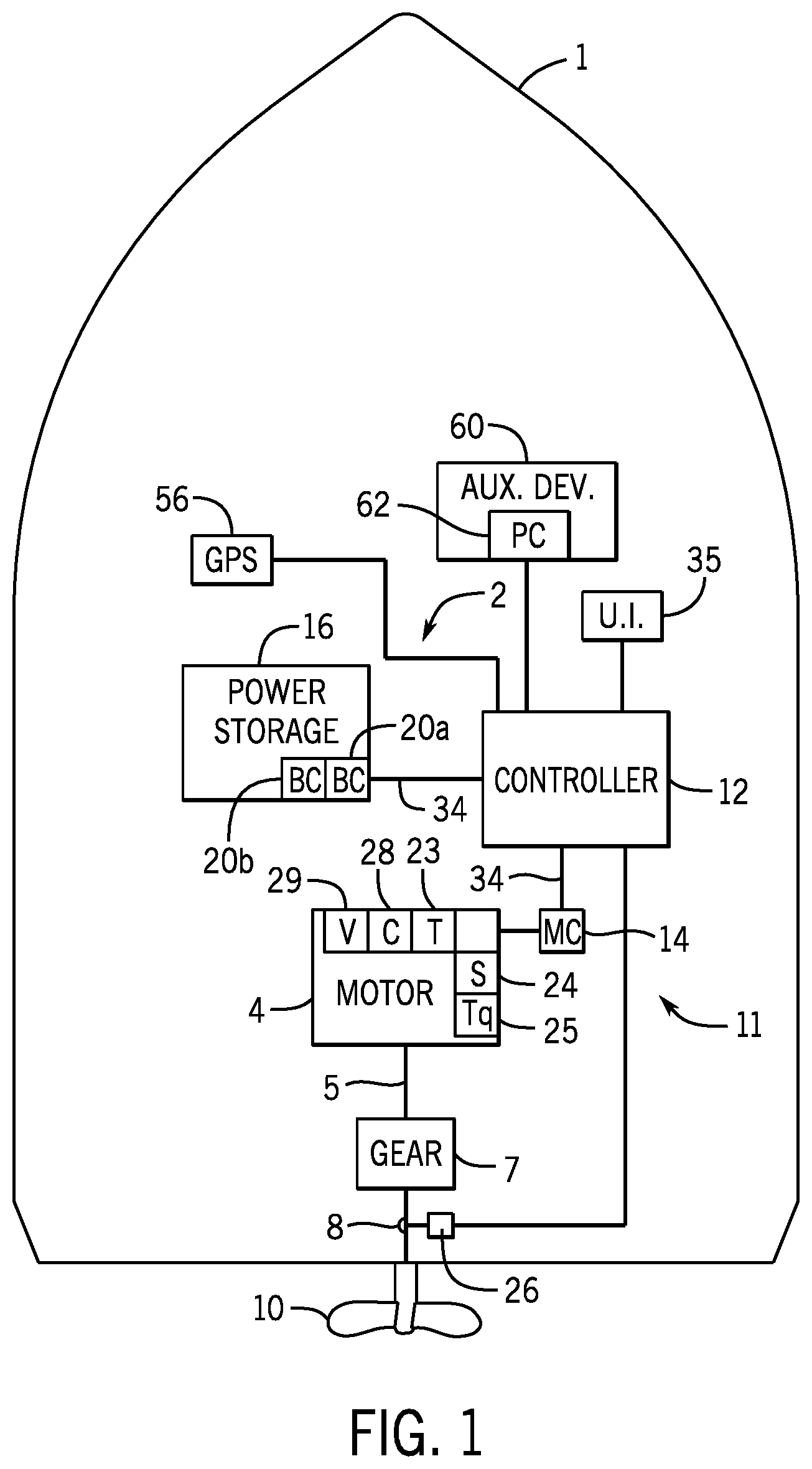Patent US12612144 Figure 1 – Electric marine propulsion system and control method