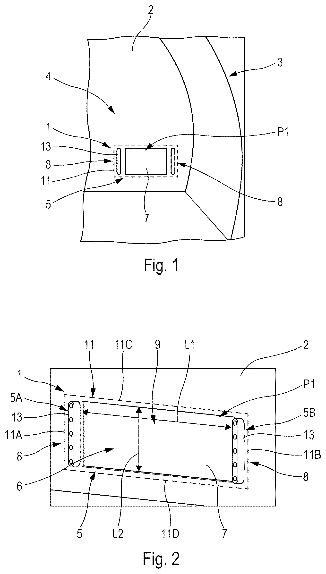 Patent US12612149 Figure 1 – Decompression panel for an aircraft and an internal wall of an aircraft having such a decompression panel
