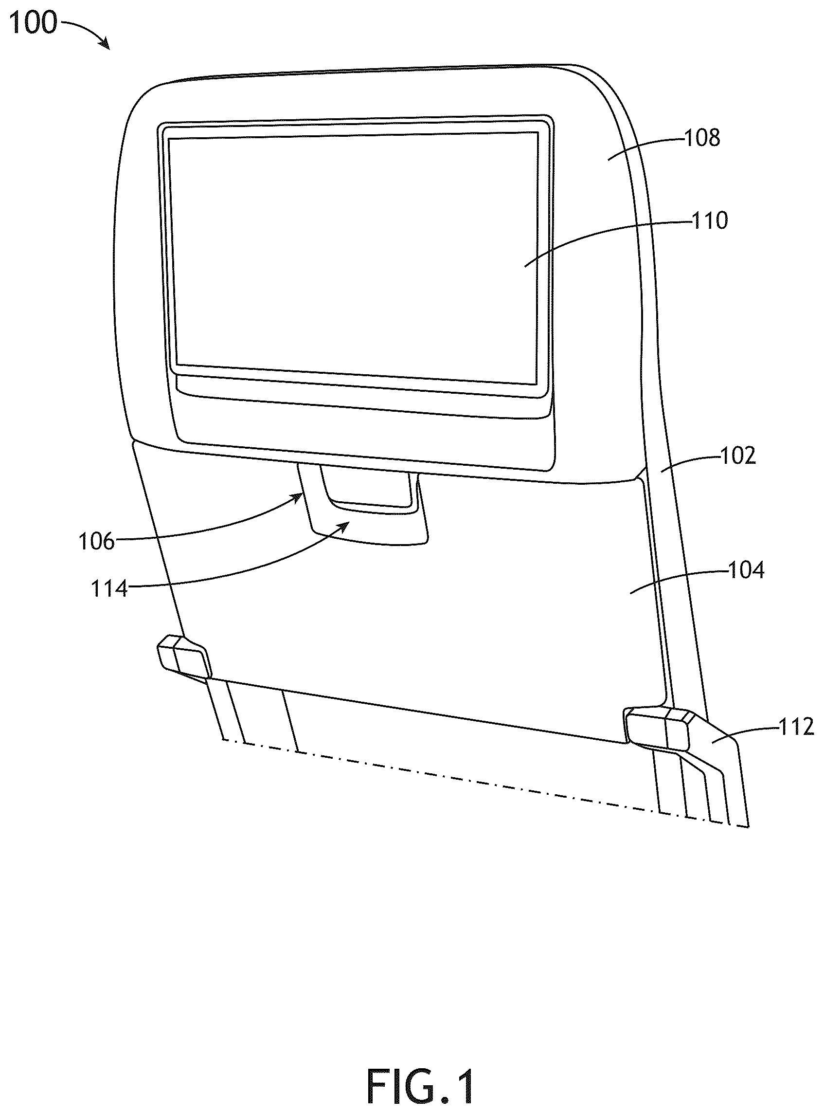 Patent US12612164 Figure 1 – Interlock assembly for securing a passenger seat tray table