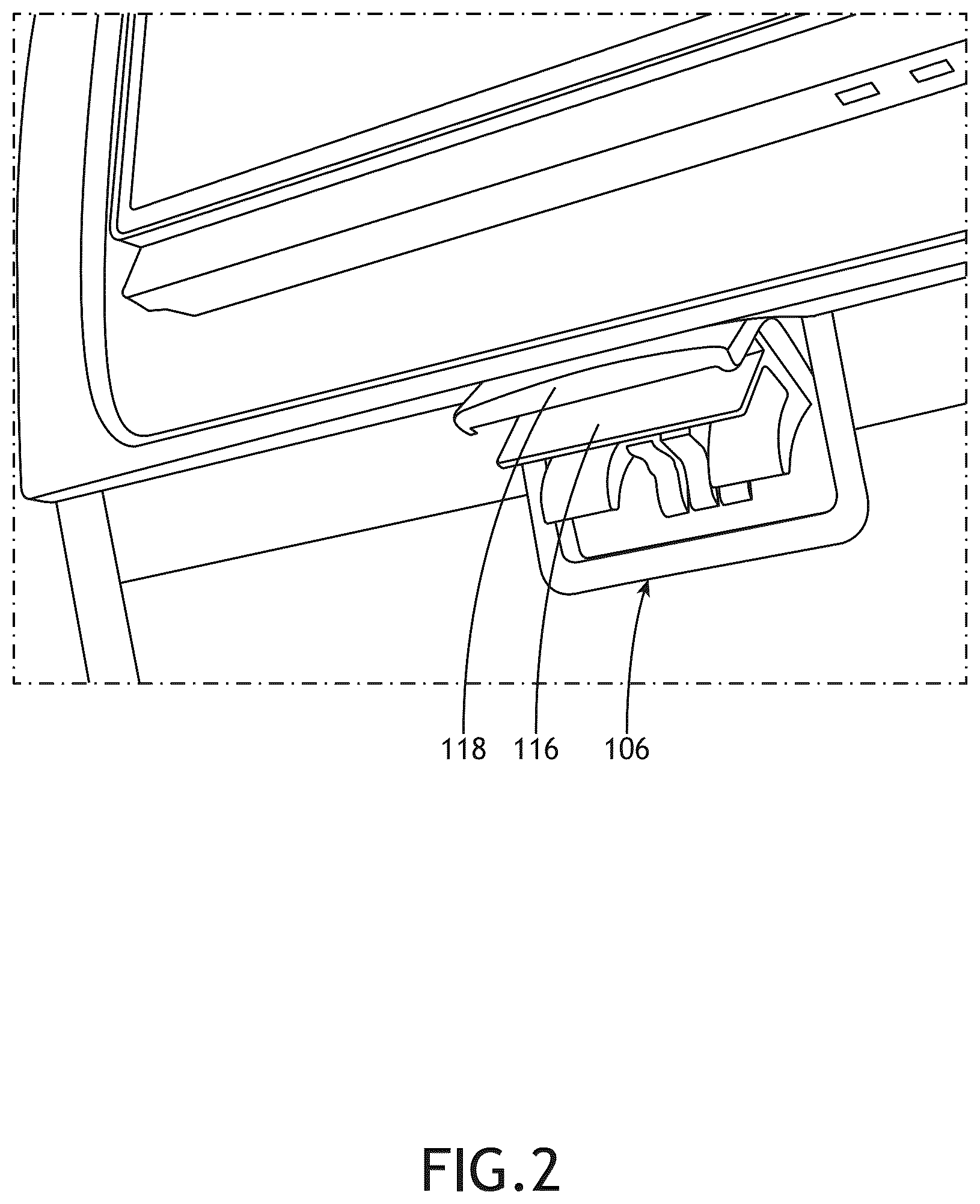 Patent US12612164 Figure 2 – Interlock assembly for securing a passenger seat tray table