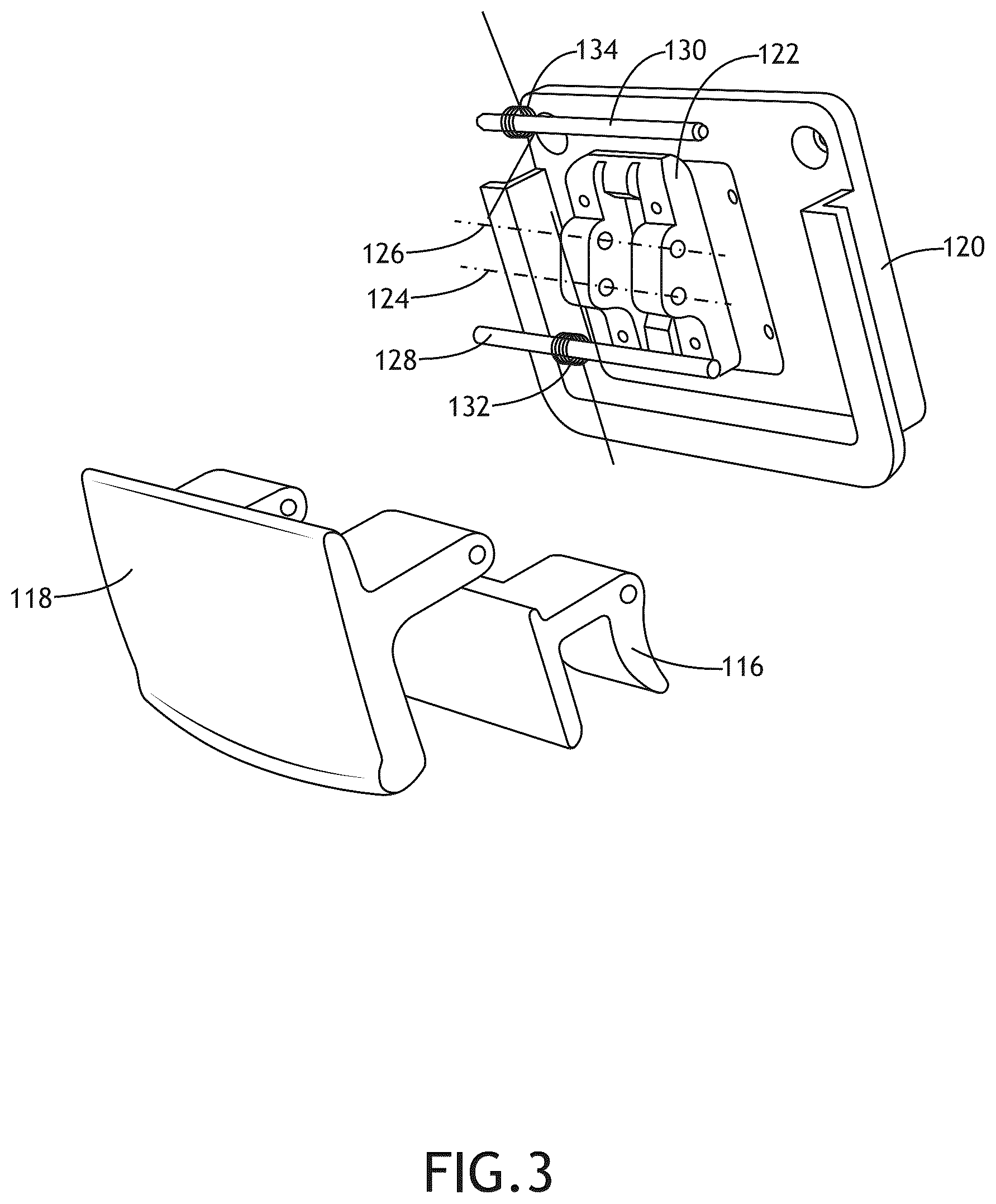 Patent US12612164 Figure 3 – Interlock assembly for securing a passenger seat tray table