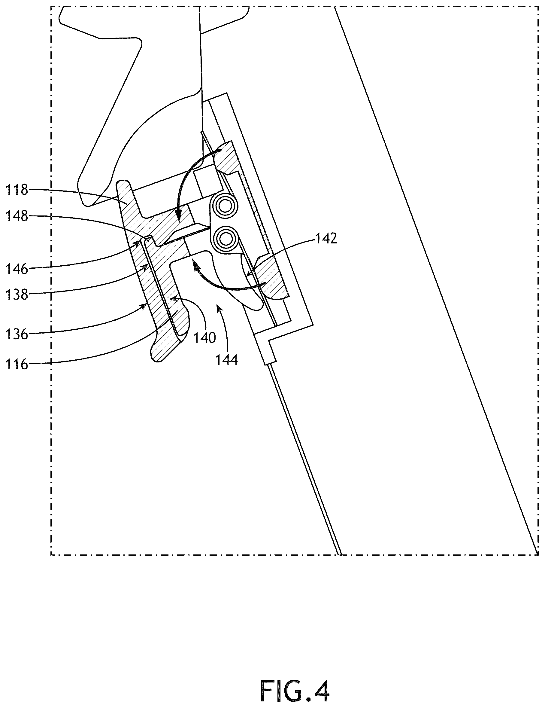 Patent US12612164 Figure 4 – Interlock assembly for securing a passenger seat tray table