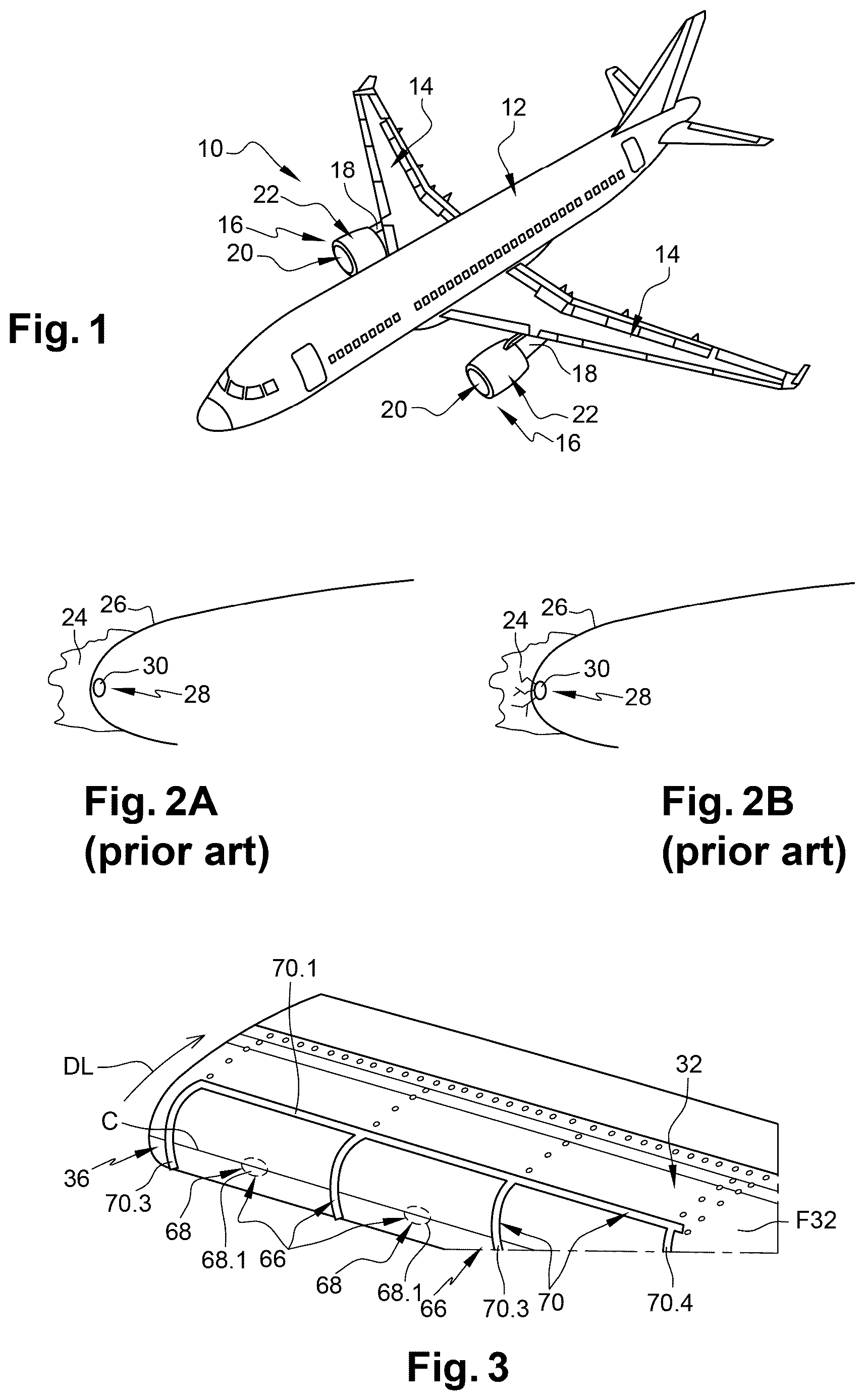 Patent US12612166 Figure 1 – Method for de-icing an aerodynamic wall using at least two different de-icing systems, aircraft equipped with a de-icing device making it possible to implement said method