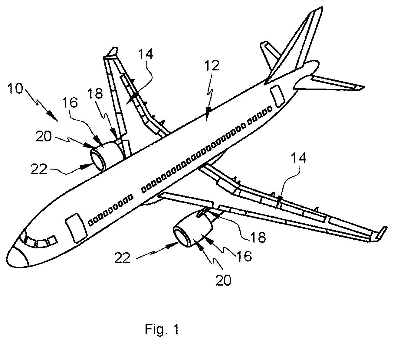 Patent US12612168 Figure 1 – Aircraft air inlet comprising at least a main de-icing system and at least one secondary de-icing system positioned at a splice plate