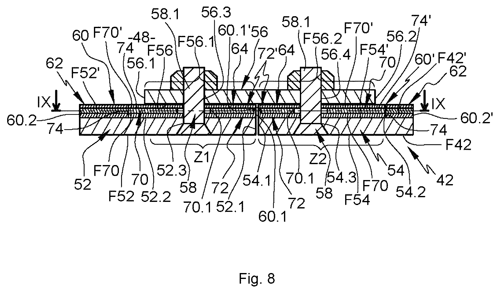 Patent US12612168 Figure 8 – Aircraft air inlet comprising at least a main de-icing system and at least one secondary de-icing system positioned at a splice plate