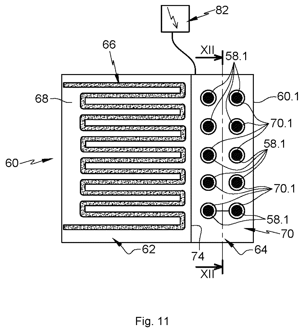 Patent US12612168 Figure 11 – Aircraft air inlet comprising at least a main de-icing system and at least one secondary de-icing system positioned at a splice plate