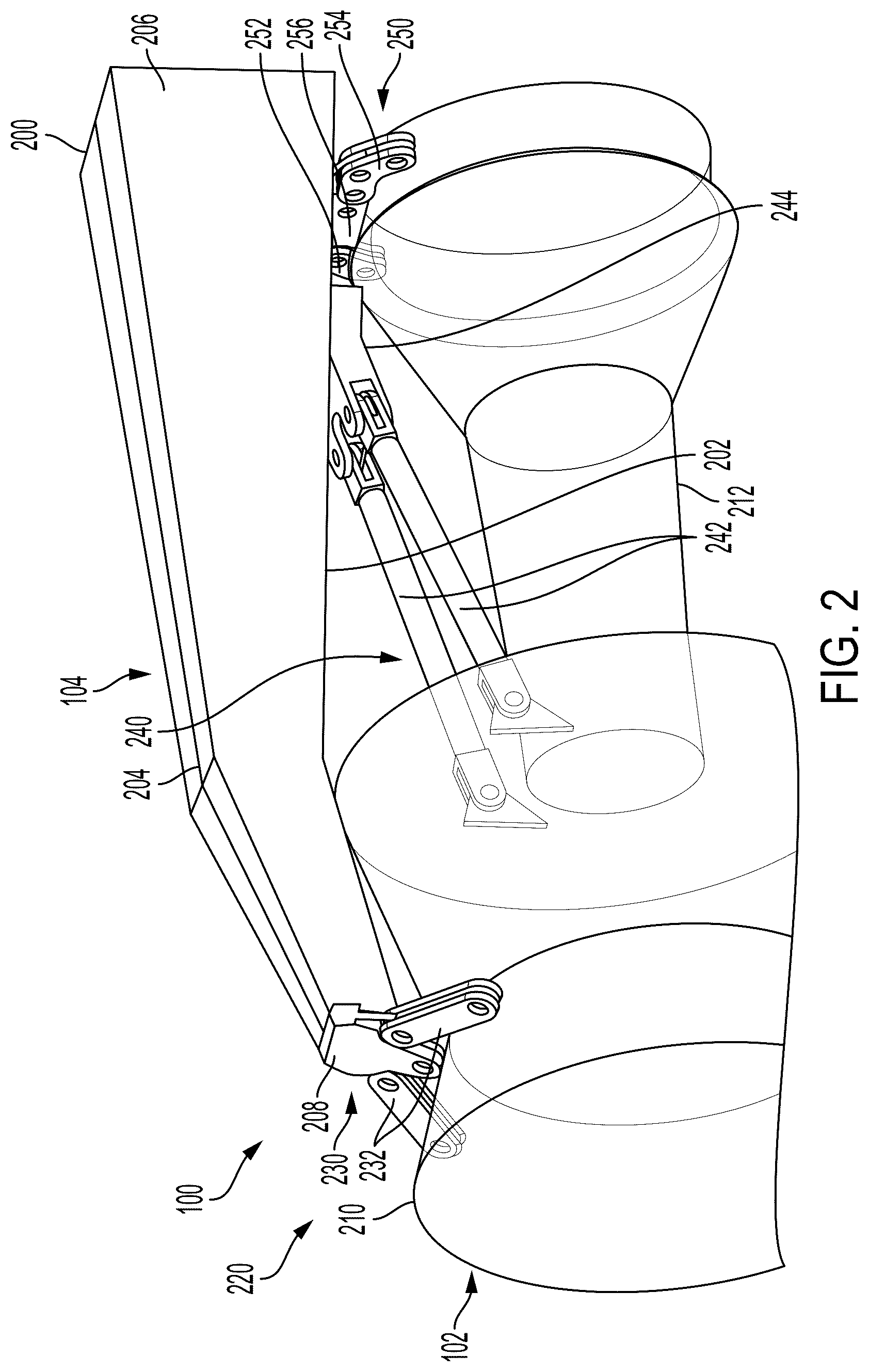 Patent US12612170 Figure 2 – Forward engine mount with converging links